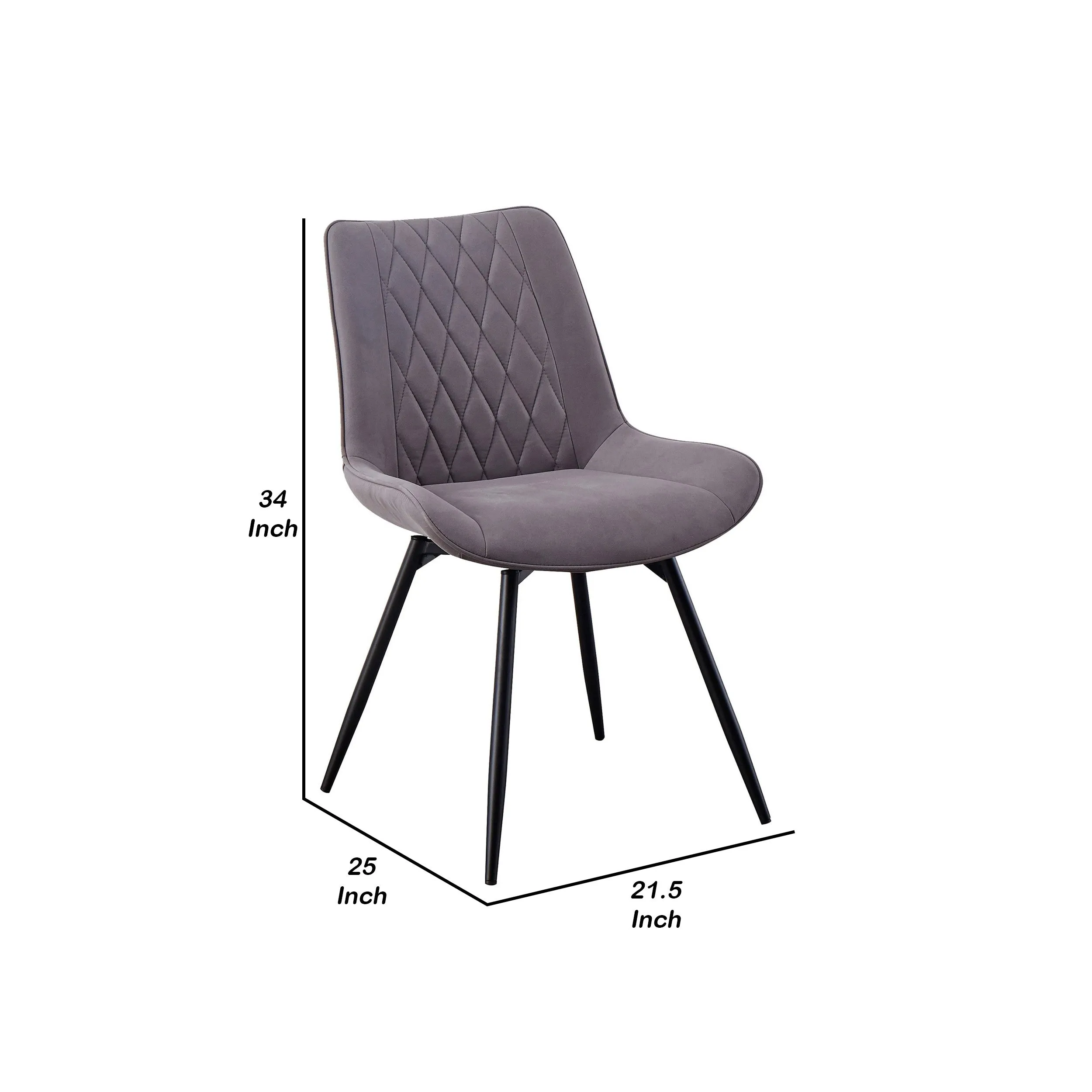 22 Inch Modern Side Chair, Set of 2, Gray Vegan Faux Leather, Swivel Seat By Casagear Home