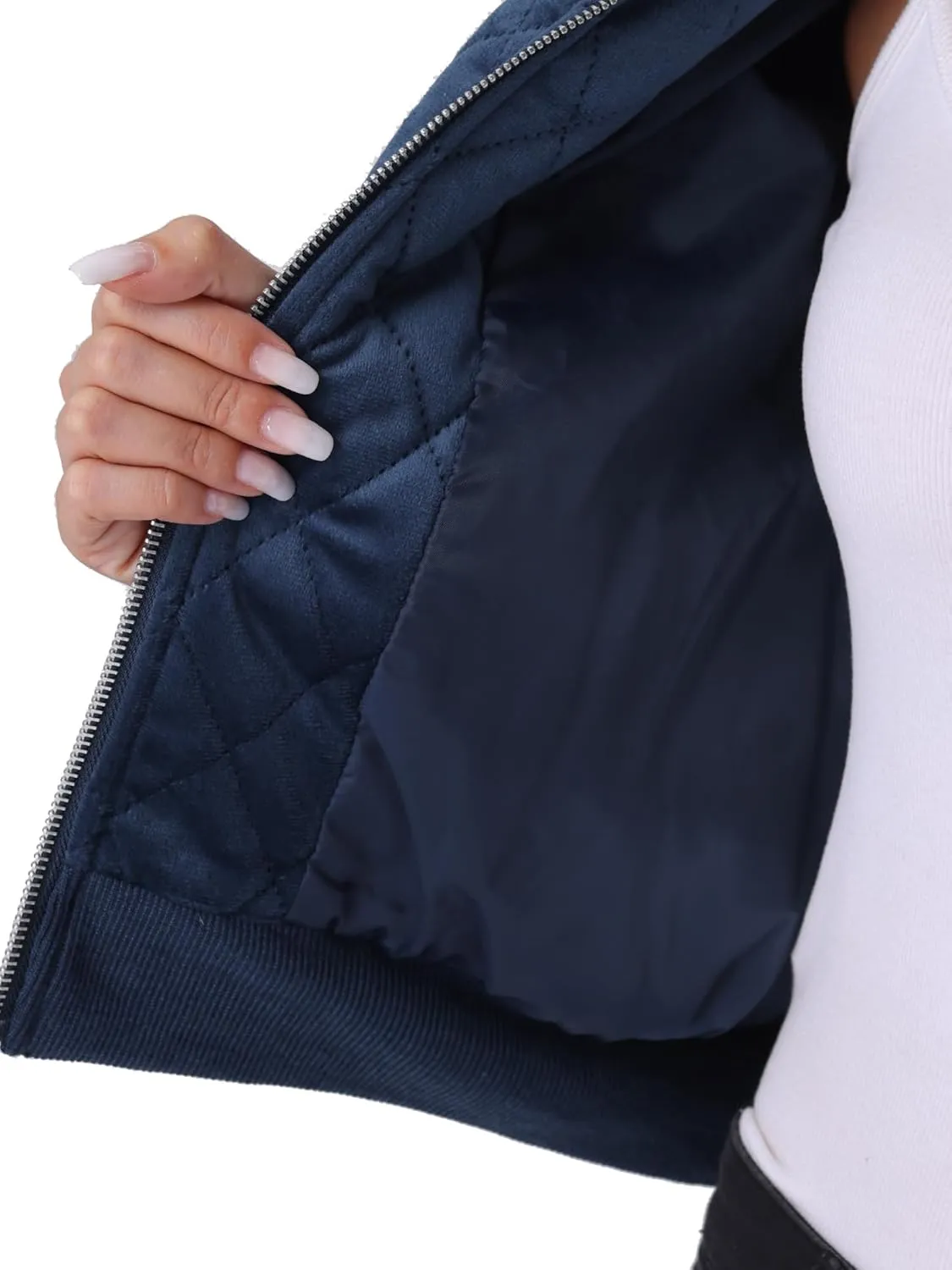 Allegra K Women's Zip Up Jacket Long Sleeve Velvet Surface Diamond Quilted Bomber Jackets