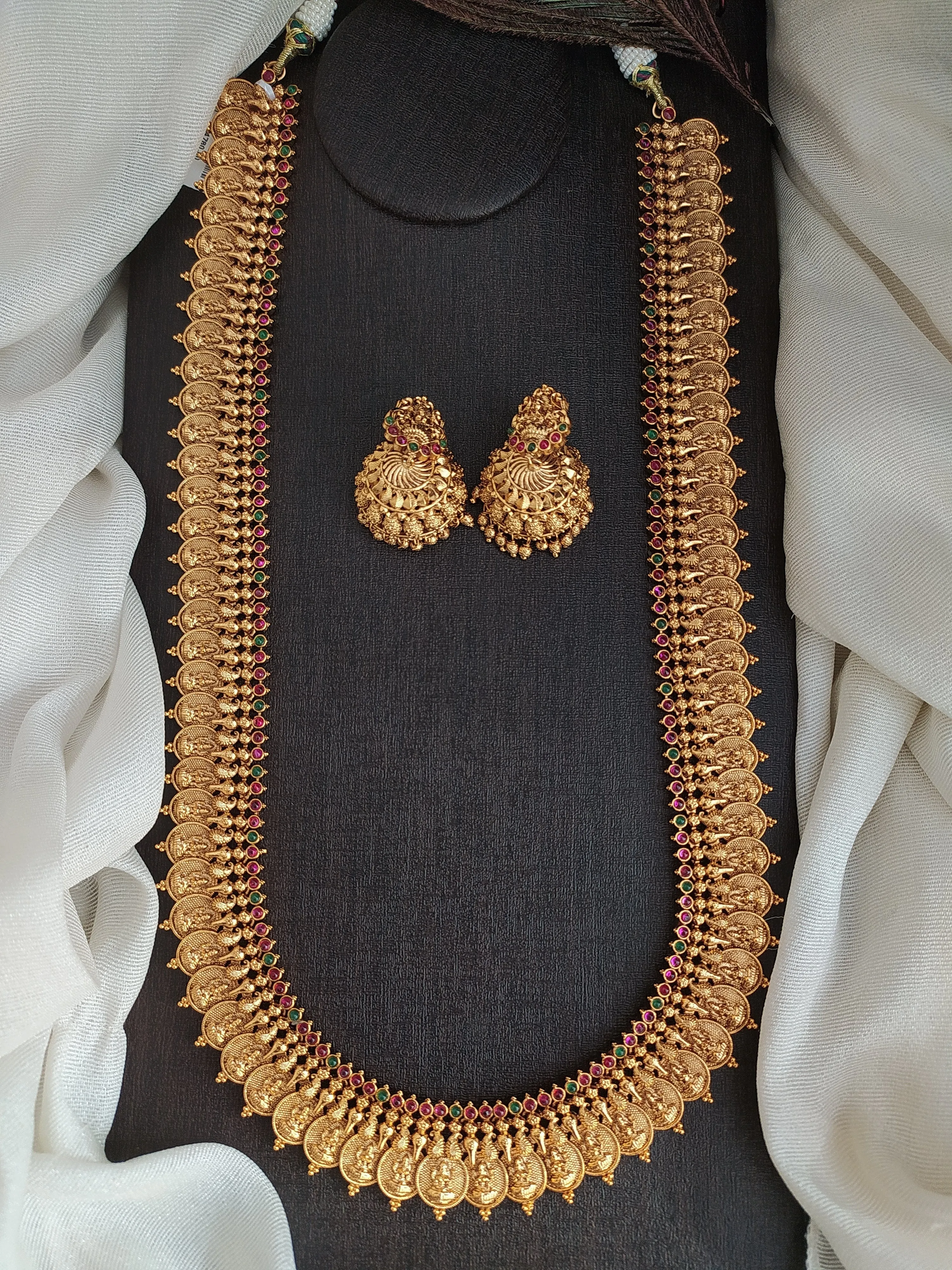 Antique Kassumalai Long Set with Ruby and Green Stones