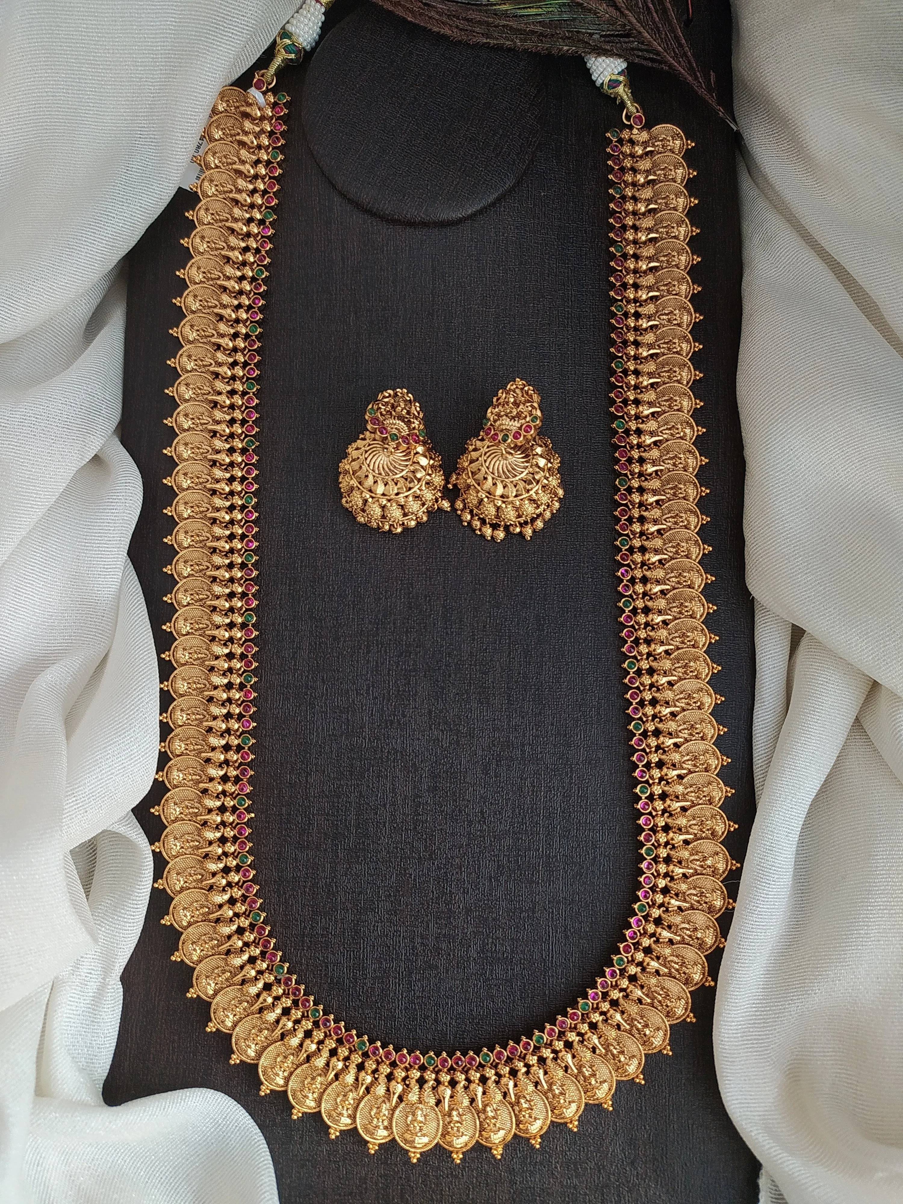 Antique Kassumalai Long Set with Ruby and Green Stones