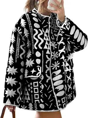 Arssm Womens Geometric Quilted Puffer Jacket Winter Lightweight Cute Jacket Padded Coat Crewneck Printed Outerwear