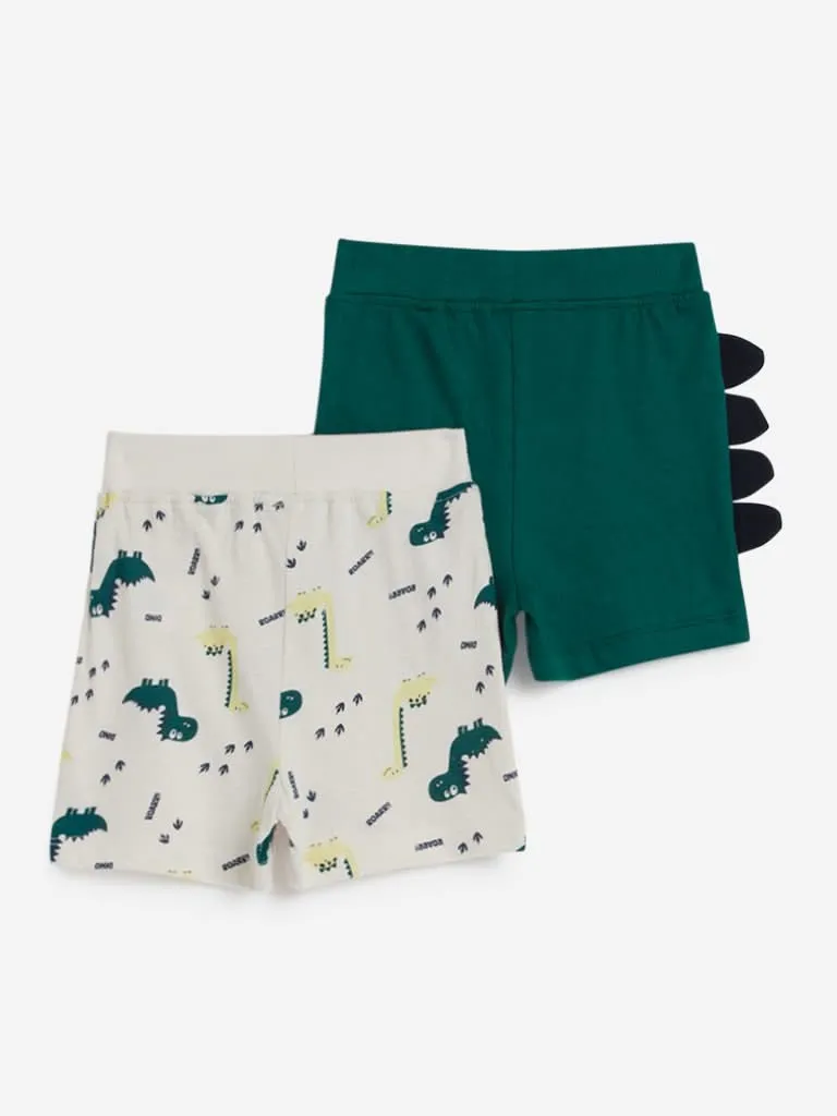 Baby HOP Green Dino Print Shorts Set of Two