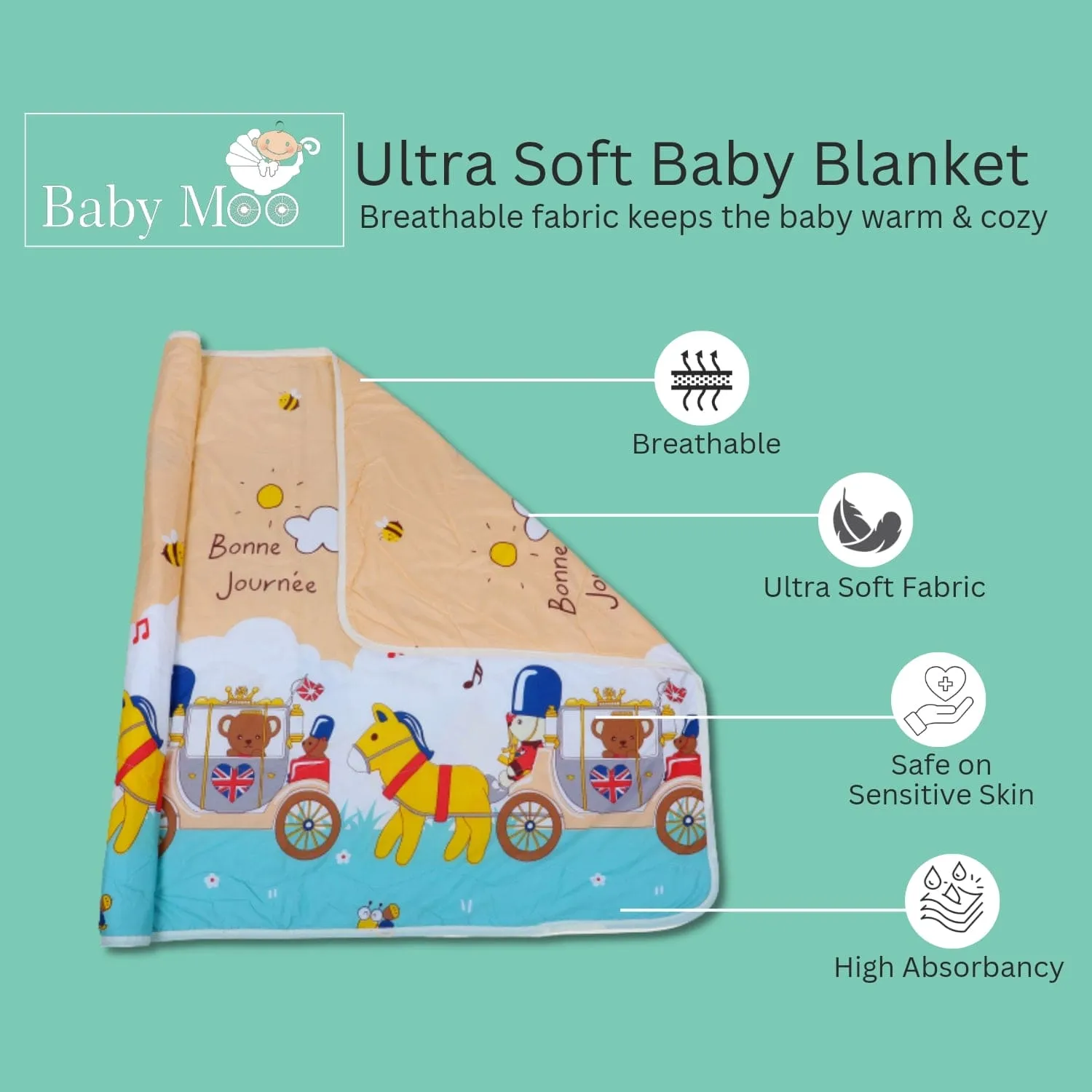Baby Moo Royal Carriage Soft Quilted Premium Reversible Blanket - White