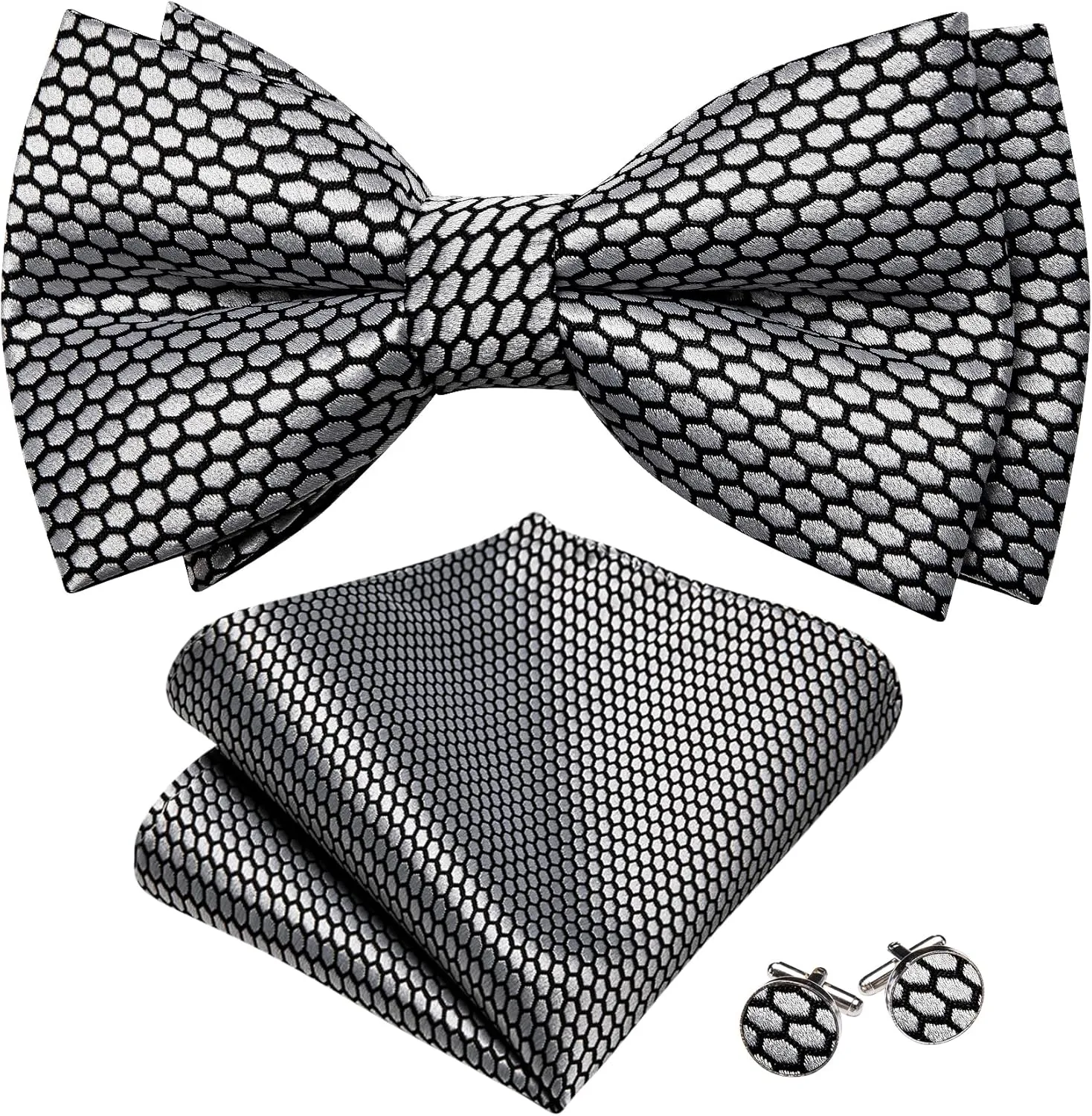 Barry.Wang Paisley Striped Bow Tie for Men Silk Pre-Tied Bowtie Pocket Square Cufflinks Set Formal Wedding Party Prom