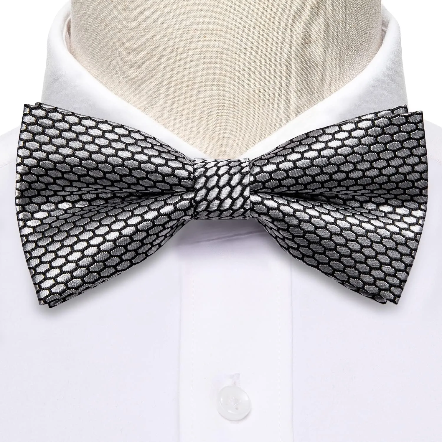 Barry.Wang Paisley Striped Bow Tie for Men Silk Pre-Tied Bowtie Pocket Square Cufflinks Set Formal Wedding Party Prom