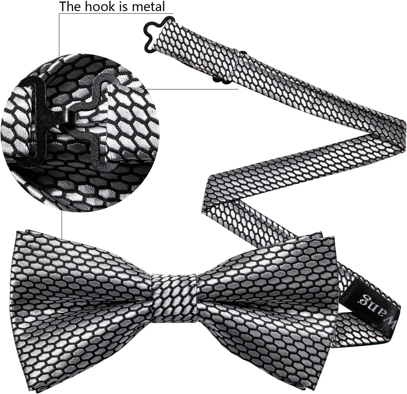 Barry.Wang Paisley Striped Bow Tie for Men Silk Pre-Tied Bowtie Pocket Square Cufflinks Set Formal Wedding Party Prom