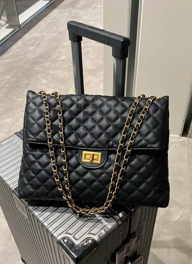 Black Quilted Chain Shoulder Bag