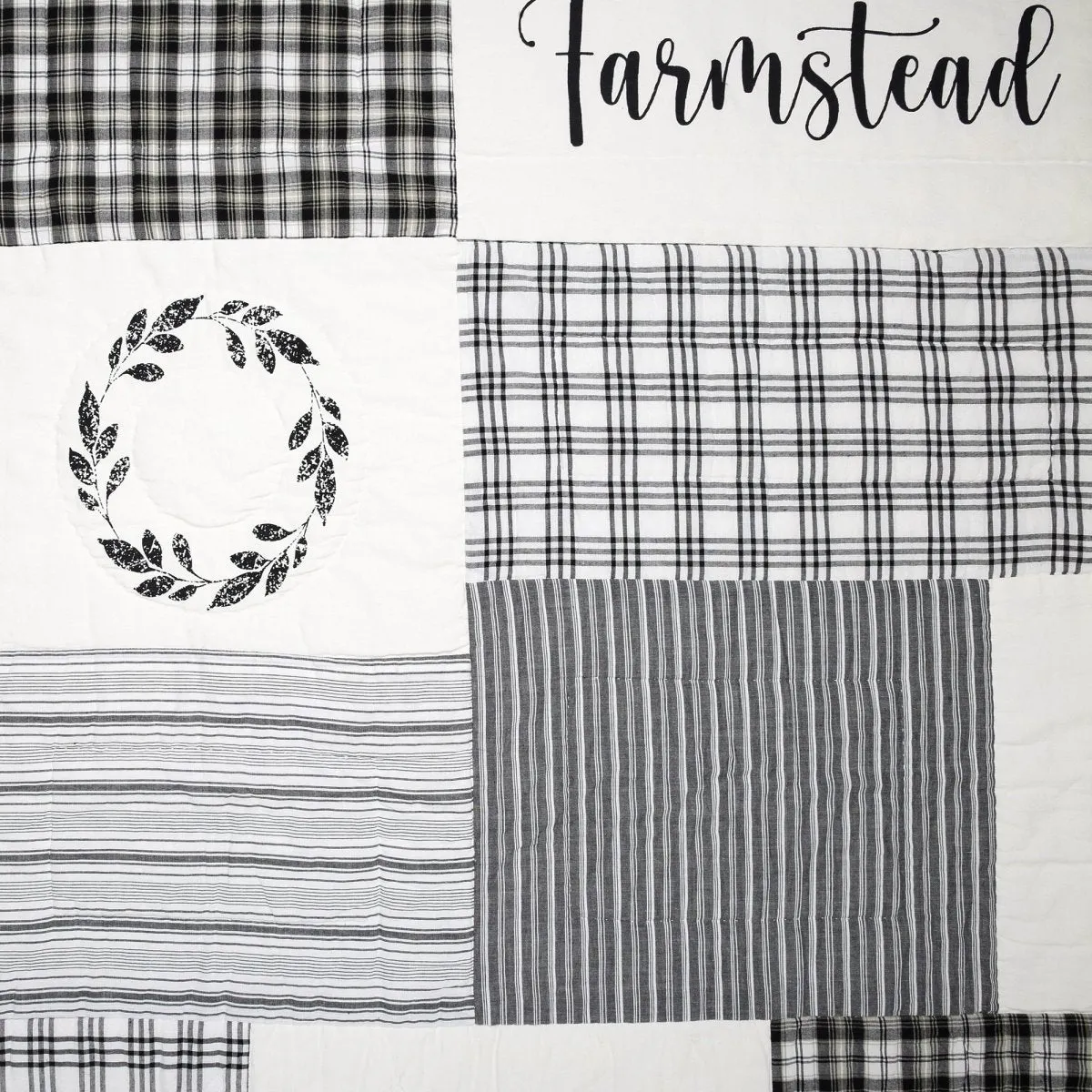 Black Stenciled Patchwork Quilted Throw