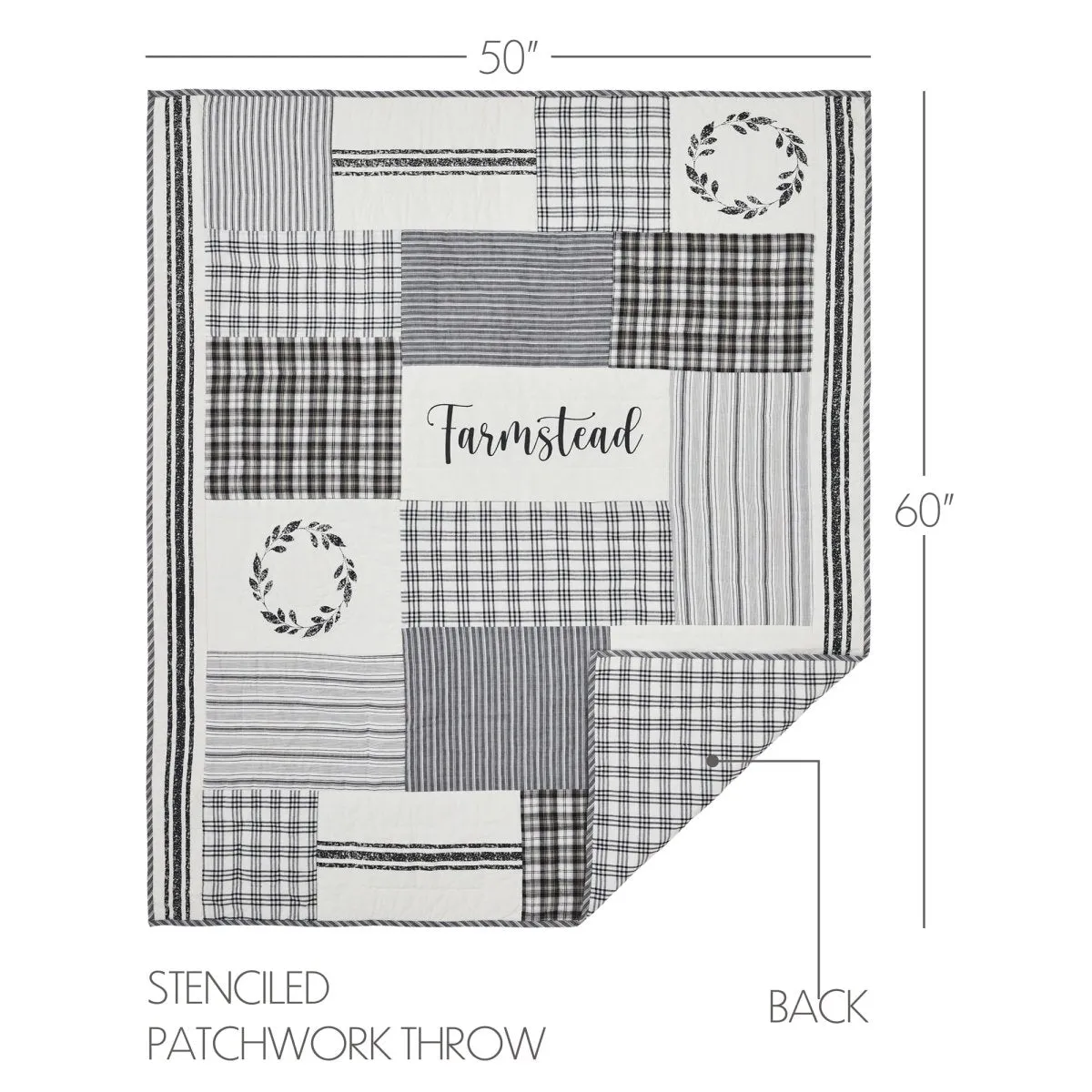 Black Stenciled Patchwork Quilted Throw