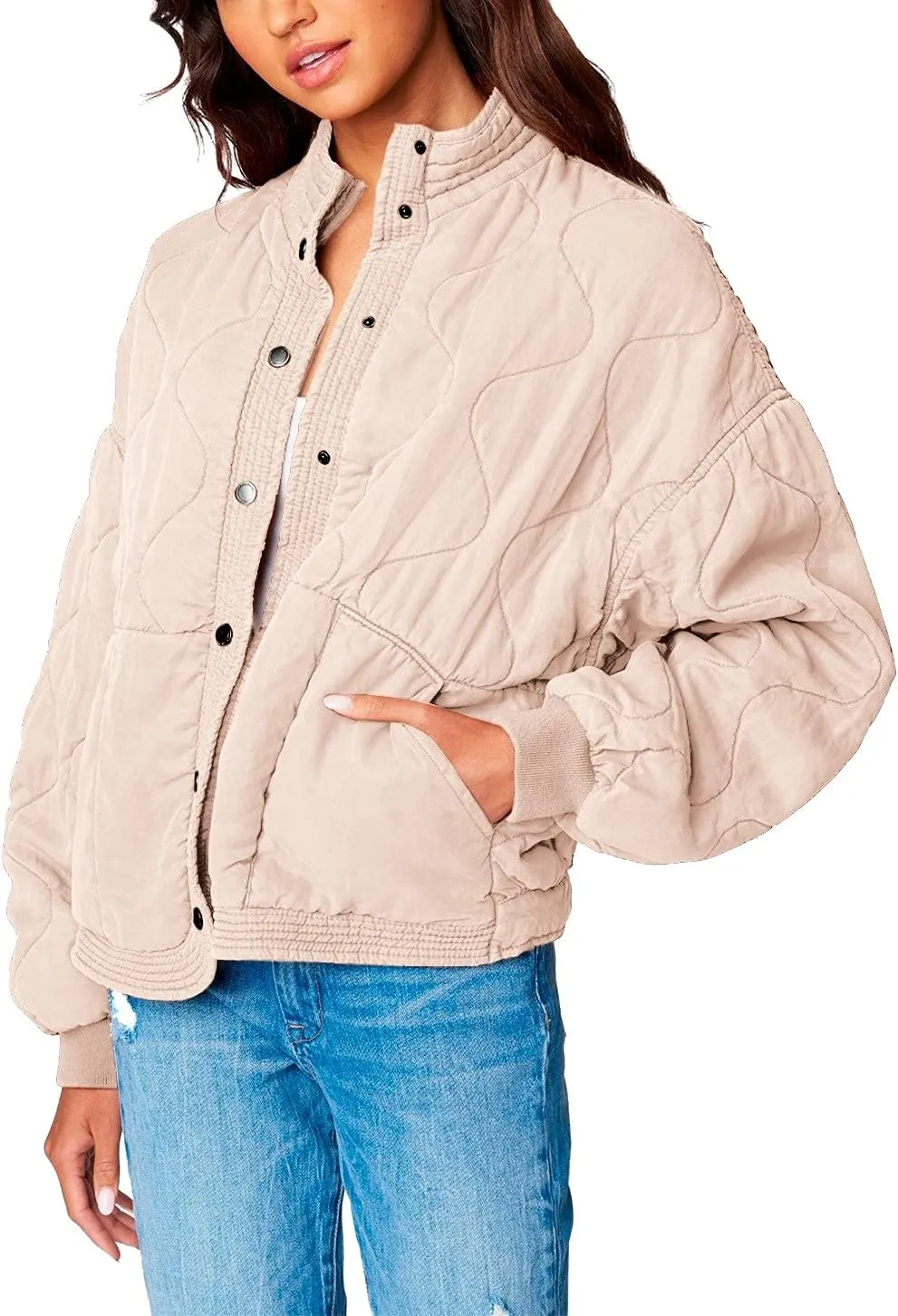 [BLANKNYC] Womens Luxury Clothing Tencel Drop Shoulder Quilted Jacket