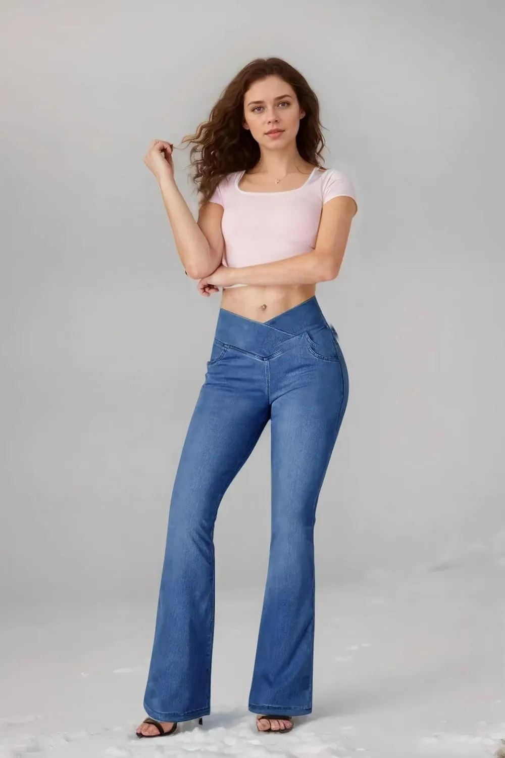 BlueRose Flare Jean Leggings for Women,Bell Bottom Jeans for Women Knit Crossover High Waisted Bootcut Jean