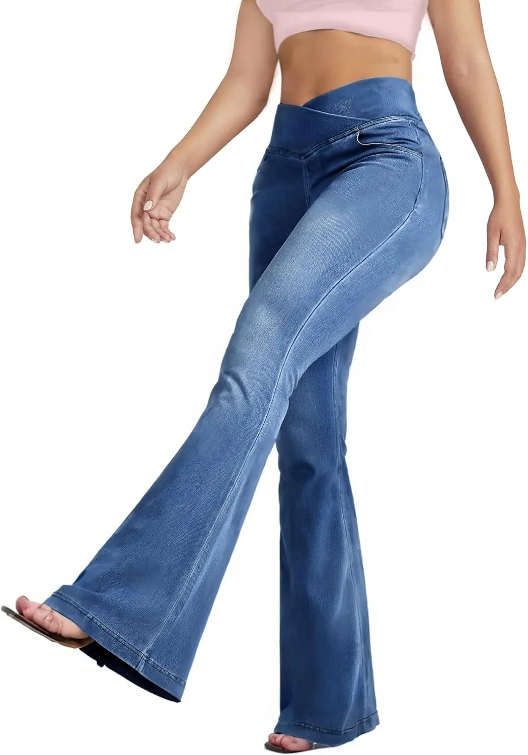BlueRose Flare Jean Leggings for Women,Bell Bottom Jeans for Women Knit Crossover High Waisted Bootcut Jean
