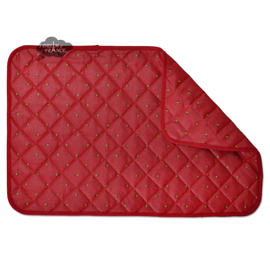 Calisson Red Acrylic-Coated Cotton Quilted Placemats by Tissus Toselli