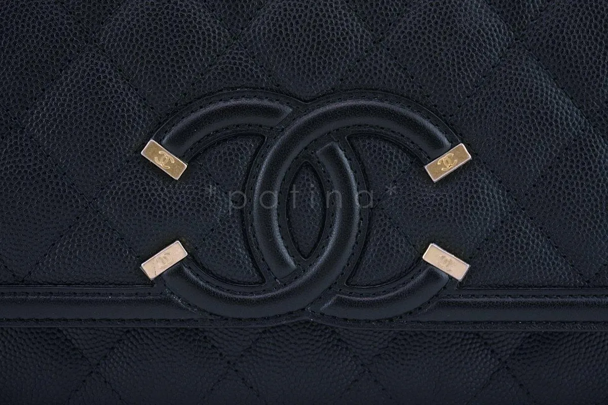 Chanel Black Caviar Filigree WOC Wallet on Chain Flap Bag