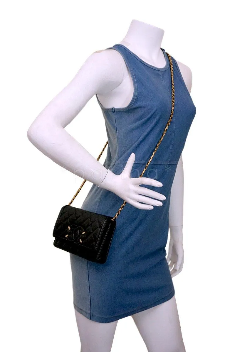Chanel Black Caviar Filigree WOC Wallet on Chain Flap Bag