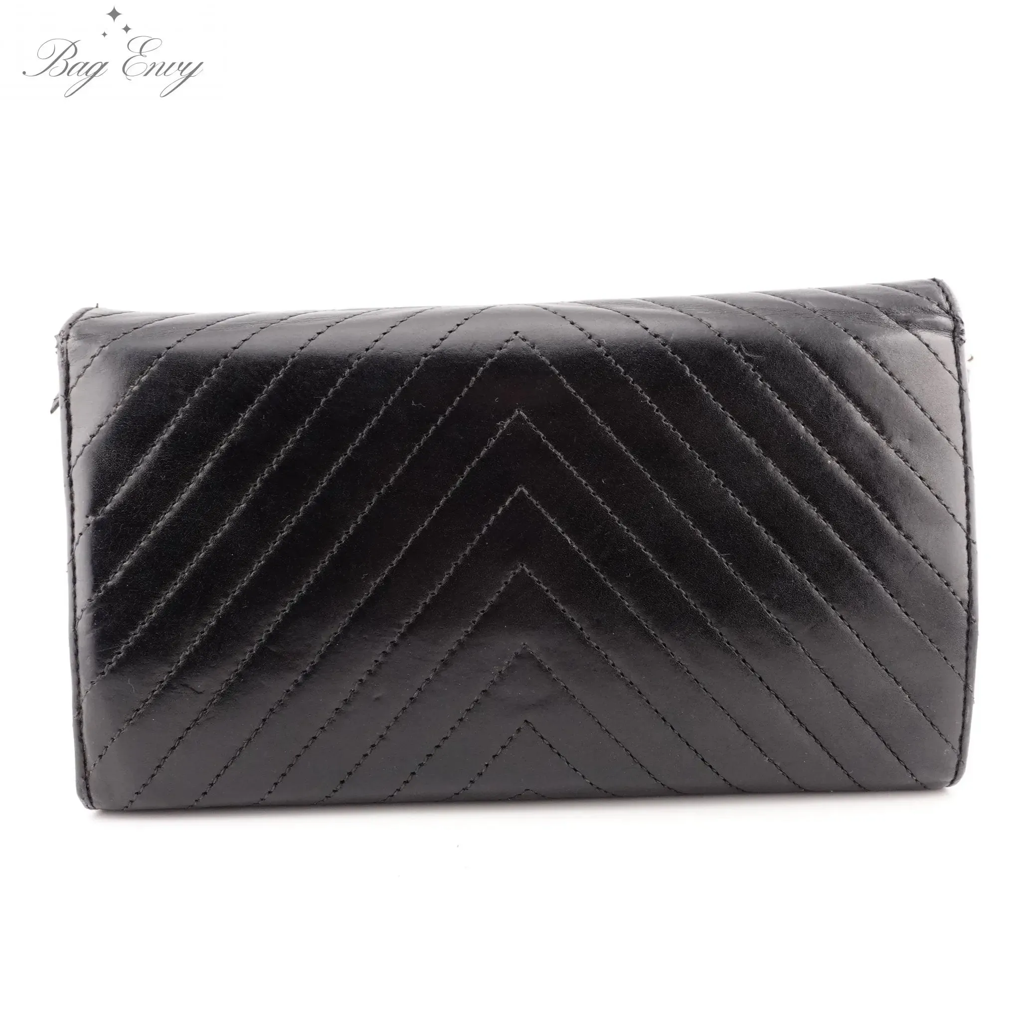 CHANEL Lambskin Chevron Quilted Trifold Wallet with Chain
