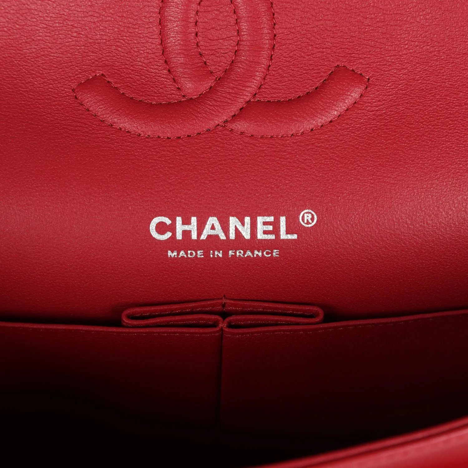 Chanel Medium Classic Double Flap Bag Red Lambskin Silver Hardware