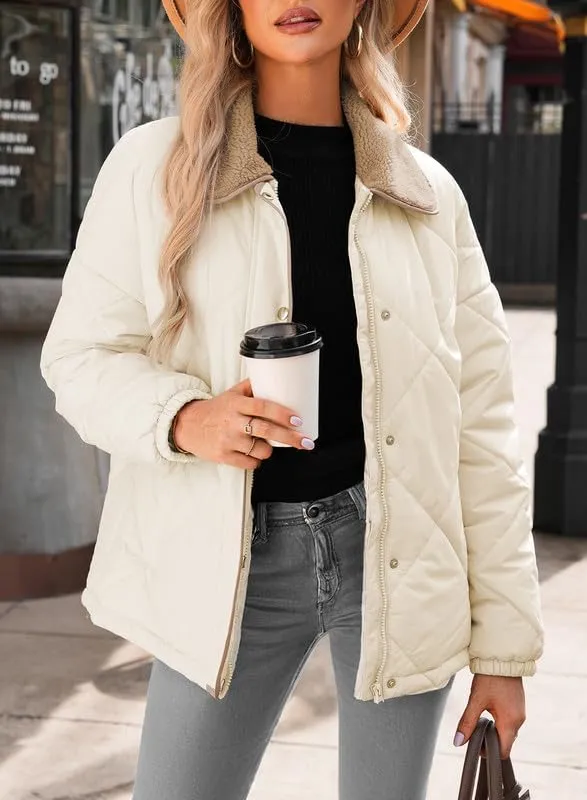 Dokotoo Women's Winter Casual Quilted Jackets Long Sleeve Button Down Puffer Jacket Padded Outerwear Coats