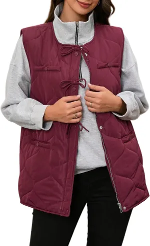 ECOWISH Puffer Vest Women 2025 Sleeveless Jacket Button Zip Up Fall Winter Coat Quilted Padded Gilet Outerwear with Pockets