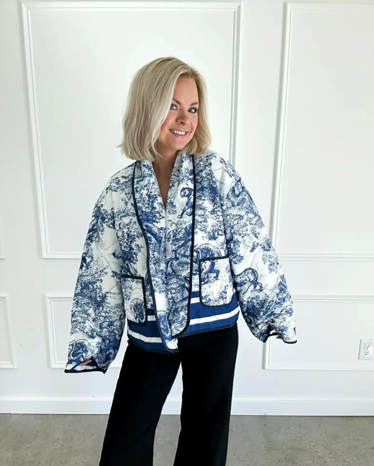Eisctnd Women's Cropped Puffer Quilted Jacket Cardigan Floral Printed Lightweight Long Sleeve Short Padded Coats