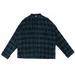 FW17 Quilted Mandarin Collar Green Checked Shirt Velvet Patch