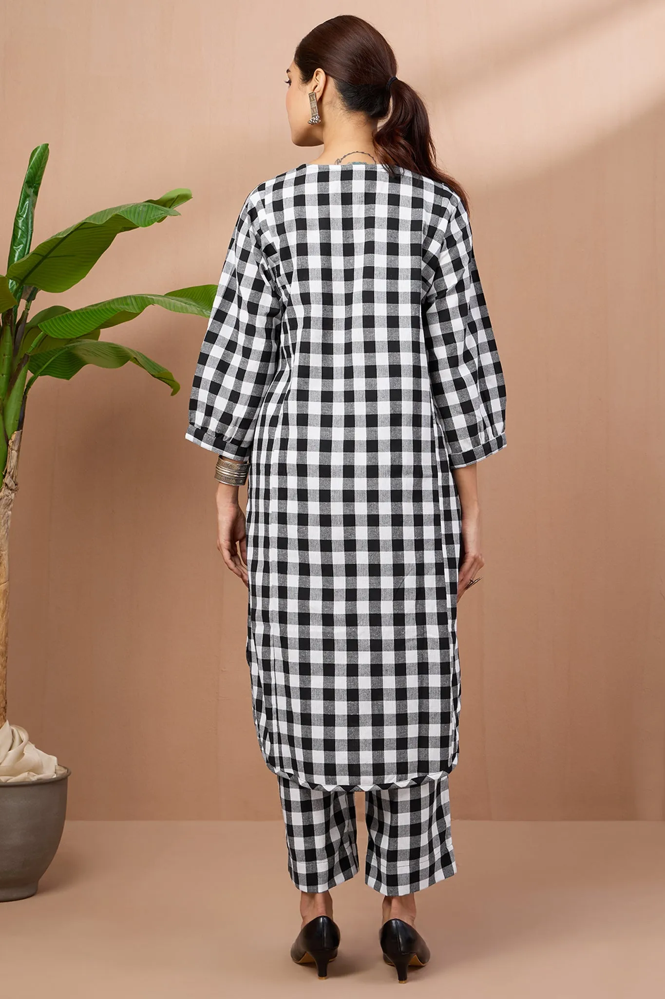Gingham Mono Checks Cotton Co-ord Set (set of 2)