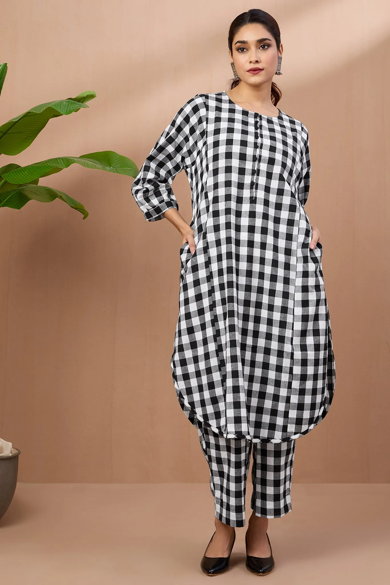 Gingham Mono Checks Cotton Co-ord Set (set of 2)