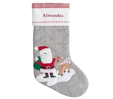GREY Quilted Christmas Stockings with complimentary embroidery name