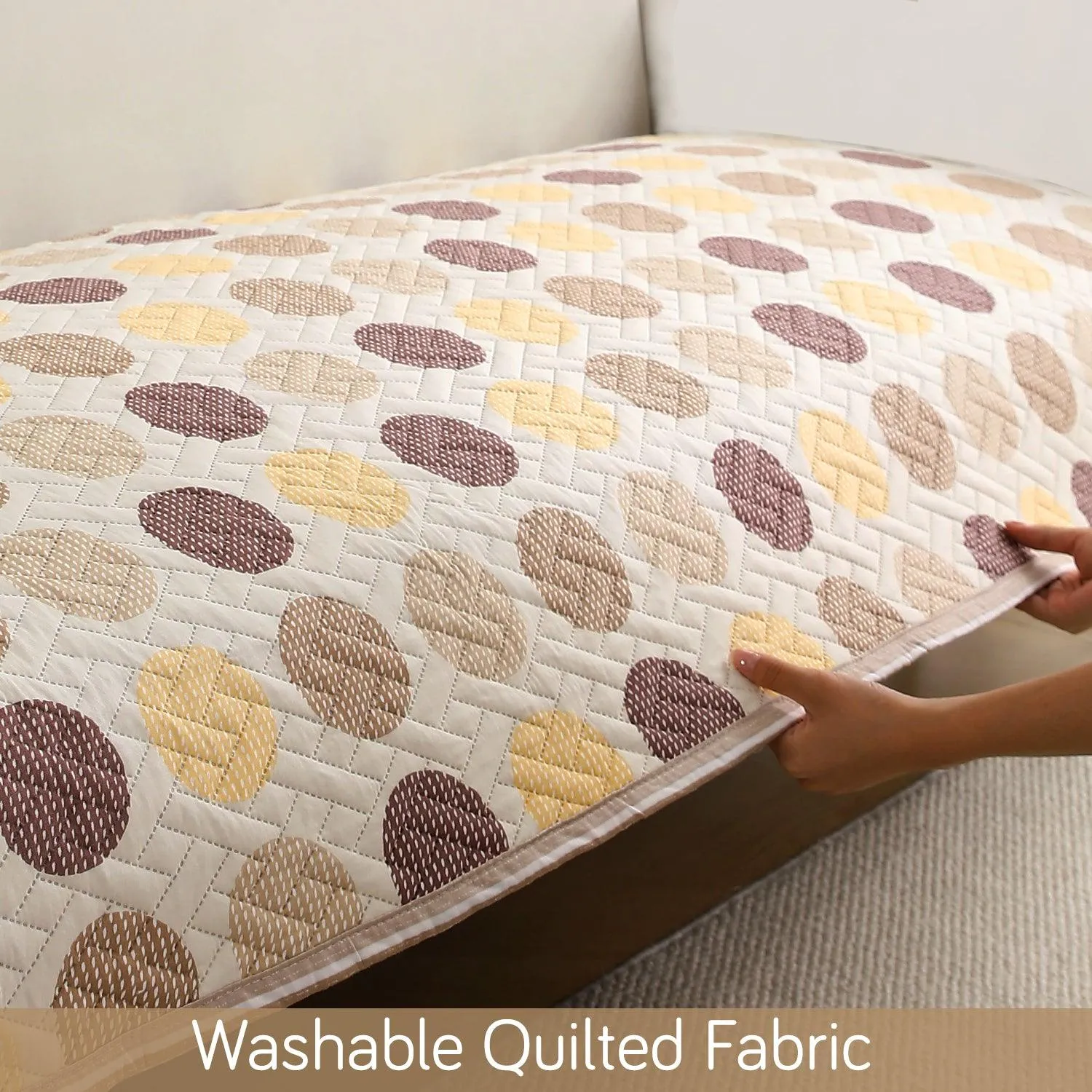 HOKIPO Quilted Sofa Cover Seat Mat for 1/2/3 Seater, Brown Polka Dot