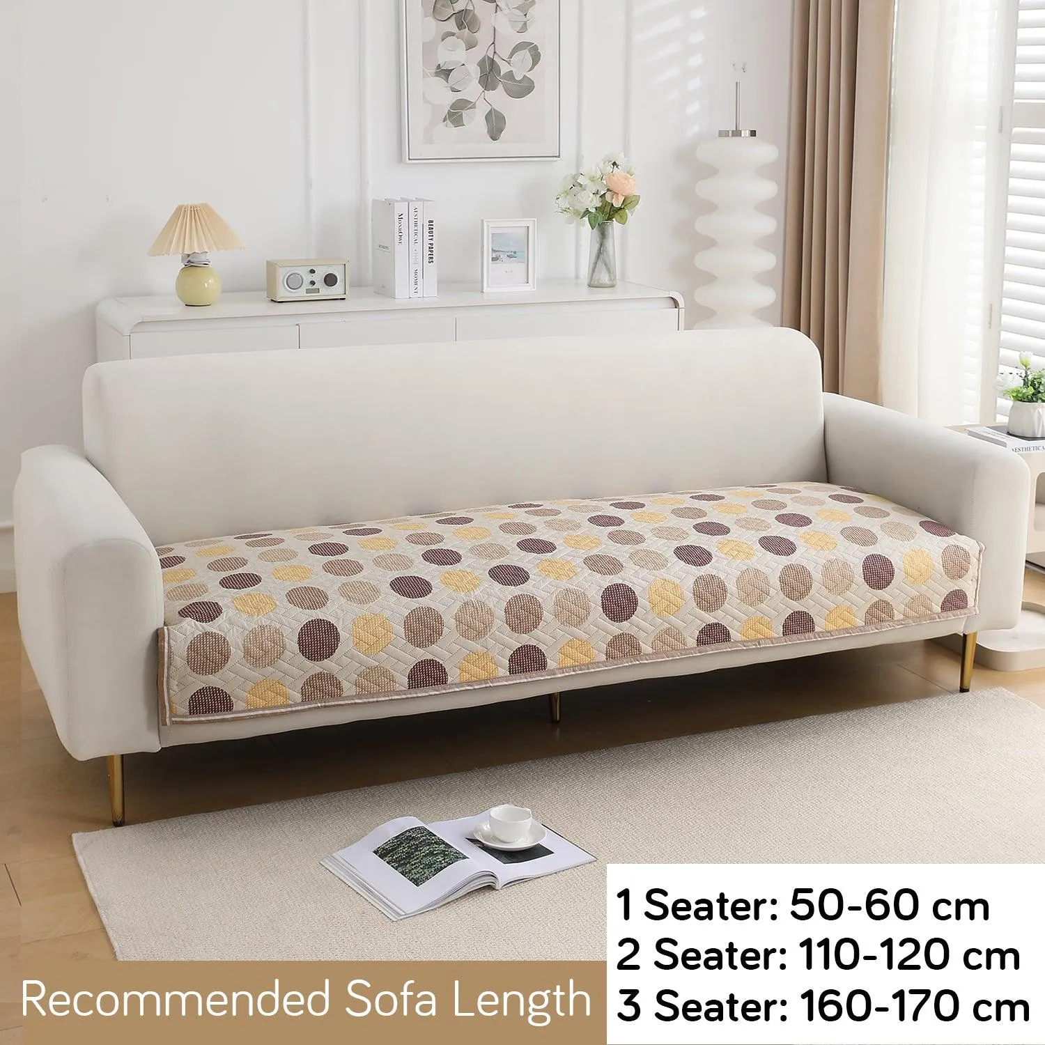 HOKIPO Quilted Sofa Cover Seat Mat for 1/2/3 Seater, Brown Polka Dot