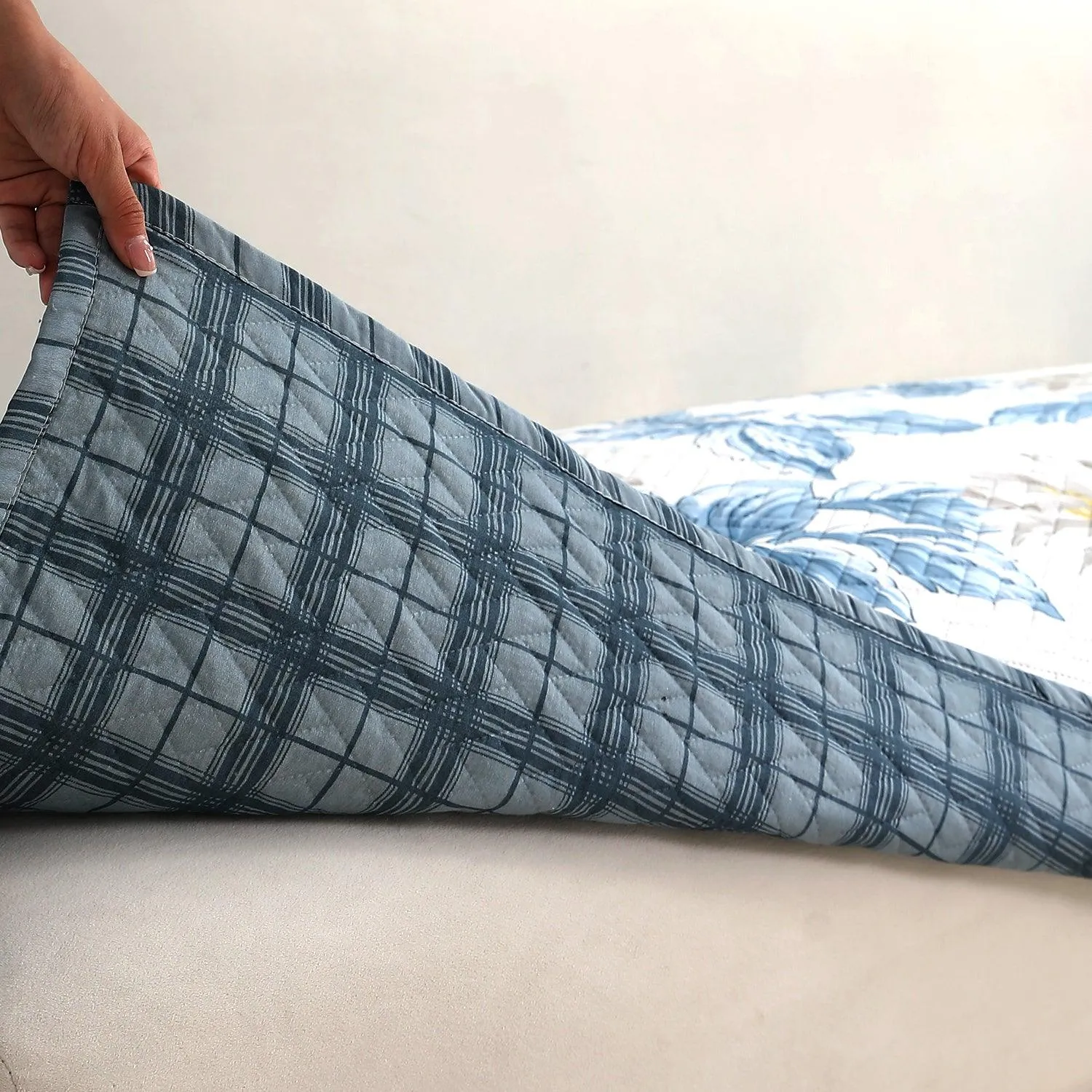 HOKIPO Quilted Sofa Cover Seat Mat for 1/2/3 Seater, Celadon Blue Camellia