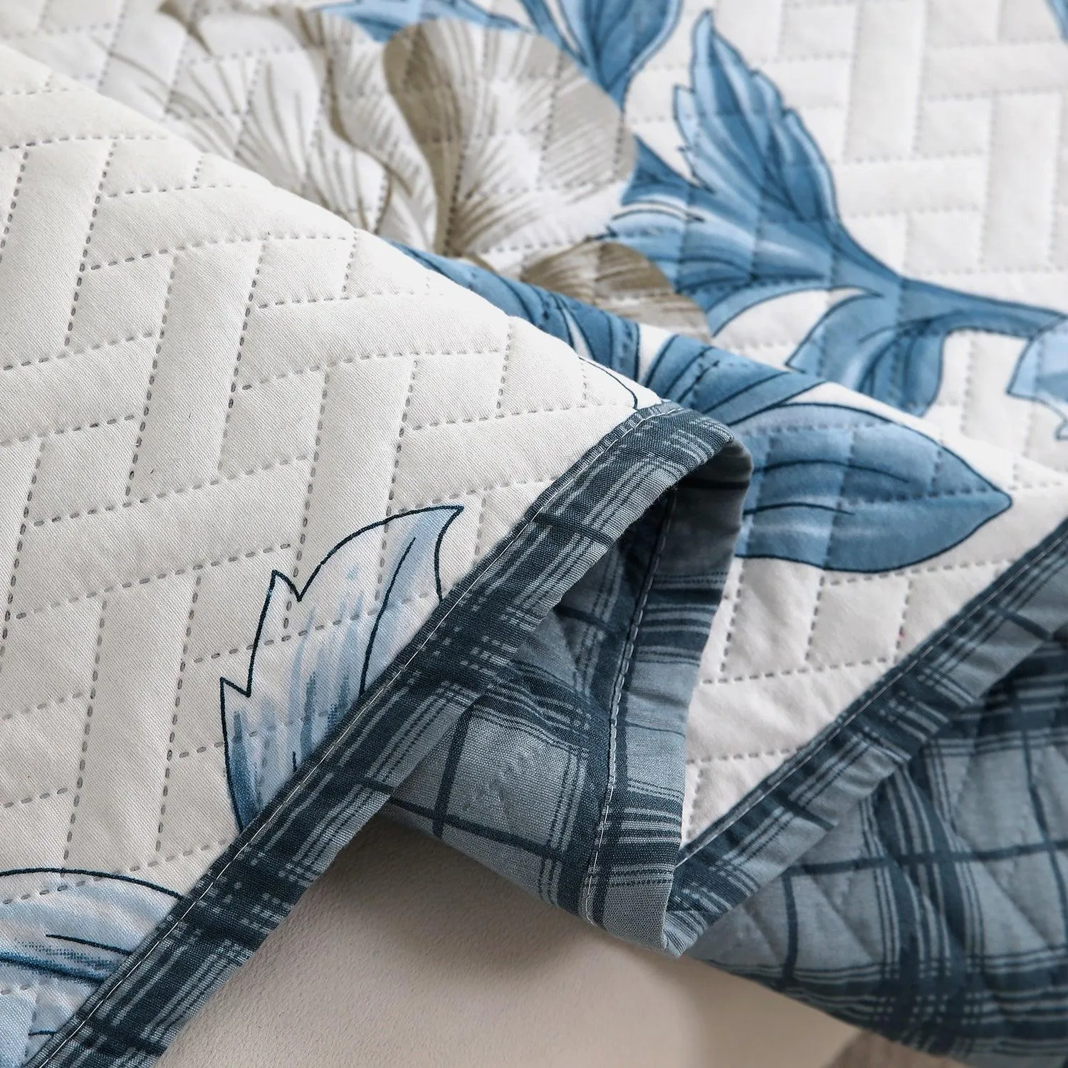 HOKIPO Quilted Sofa Cover Seat Mat for 1/2/3 Seater, Celadon Blue Camellia