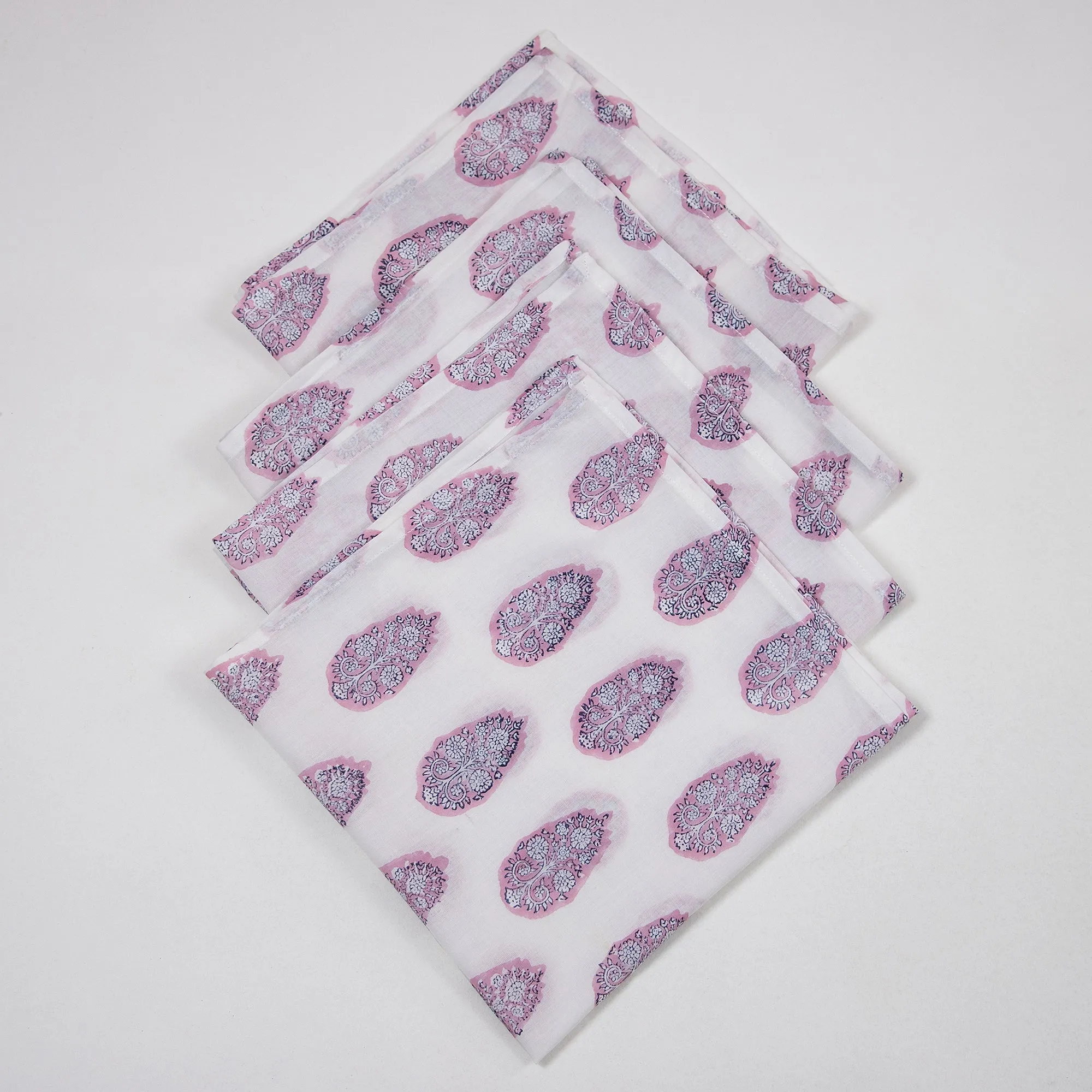Indian Hand Block Soft Pink Cotton Kitchen Napkins