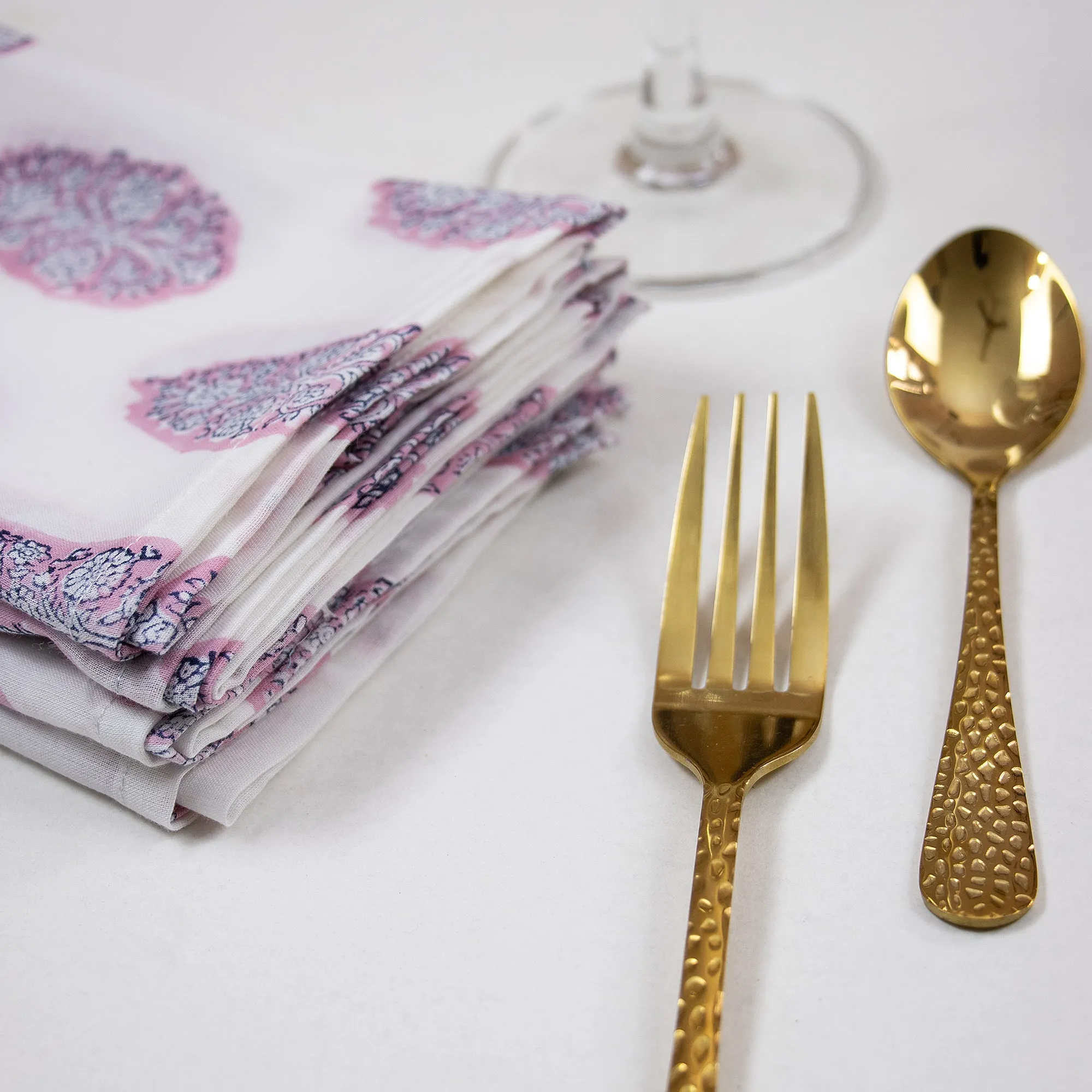 Indian Hand Block Soft Pink Cotton Kitchen Napkins