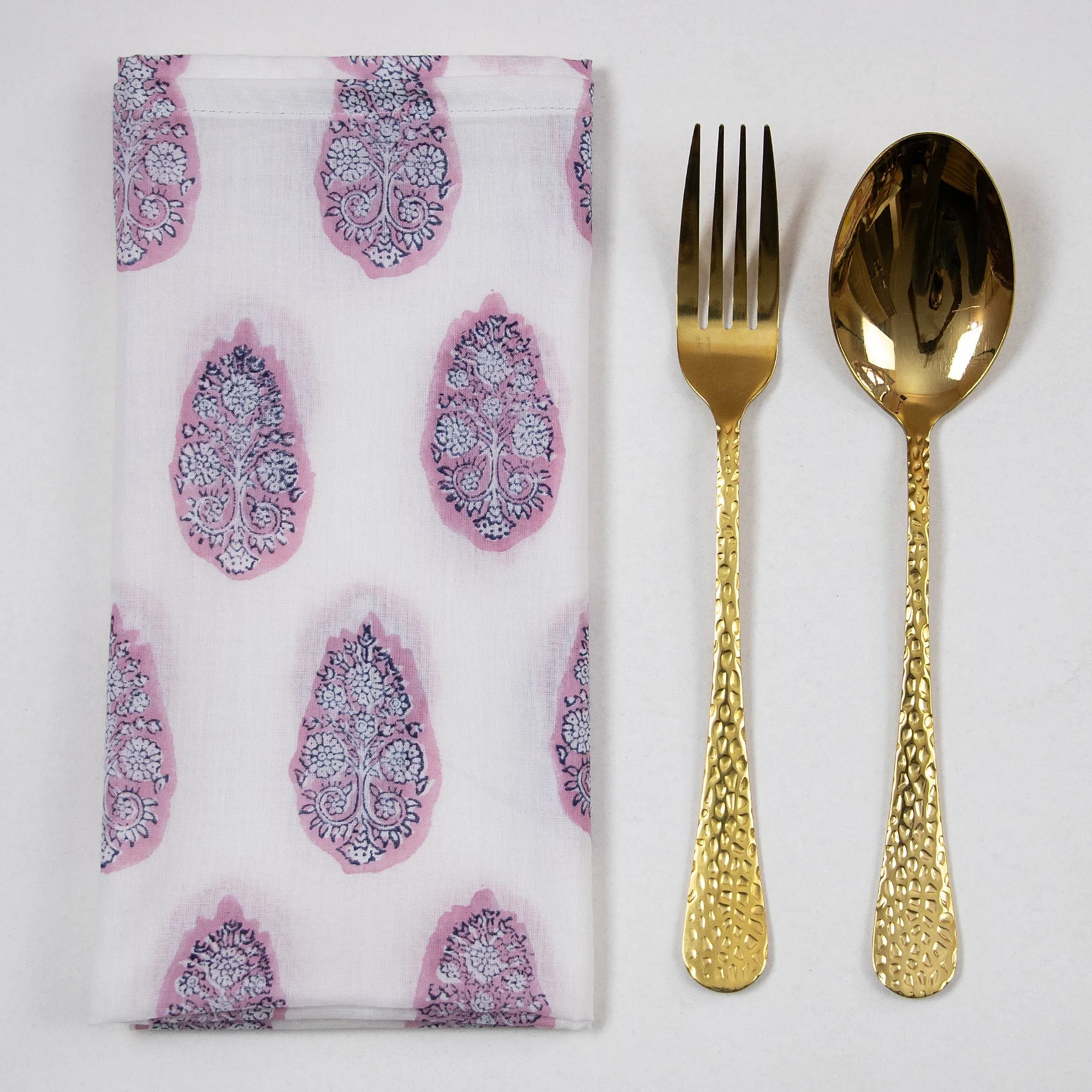 Indian Hand Block Soft Pink Cotton Kitchen Napkins