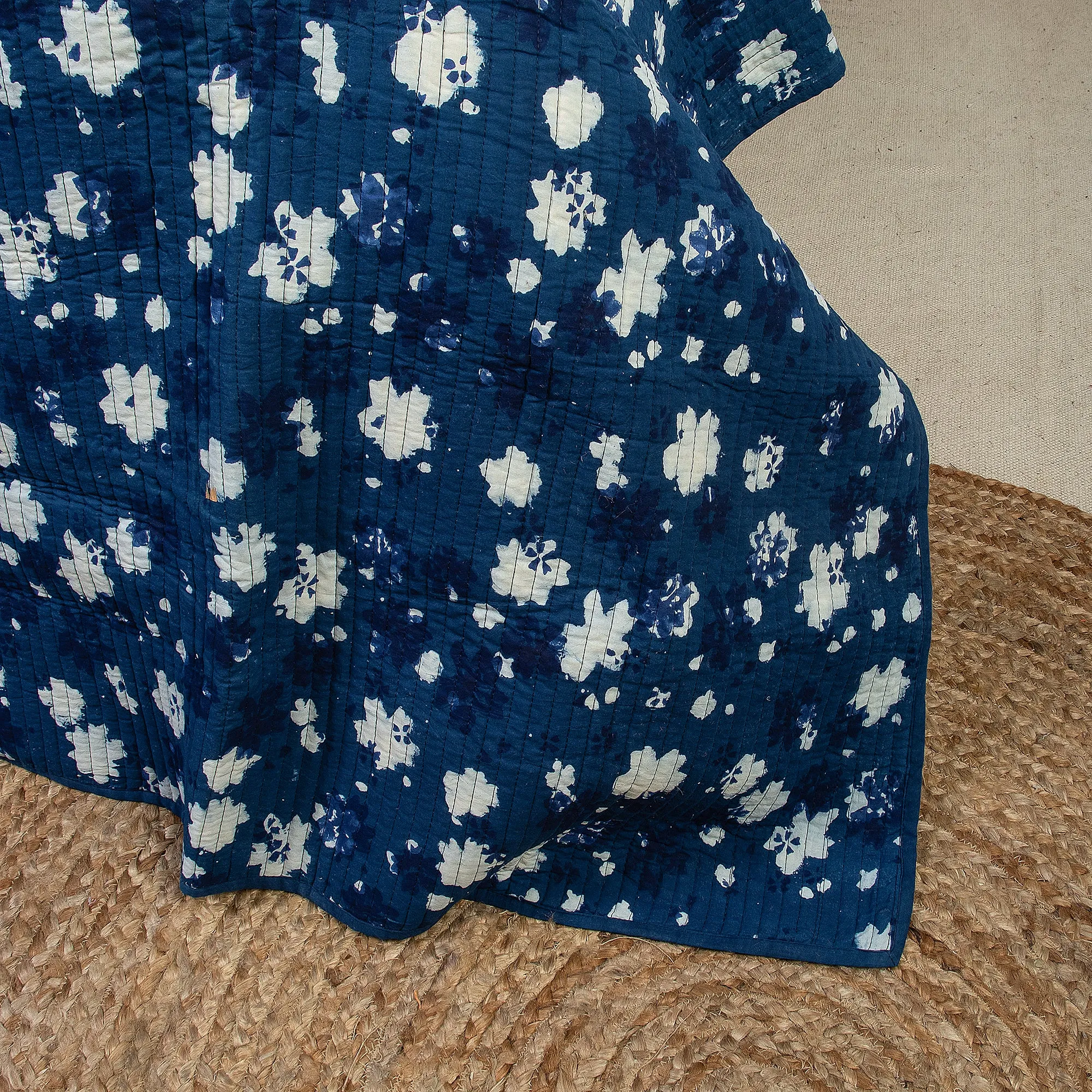 Indigo Blue Abstract Design Pure Cotton Quilt Machine Quilts