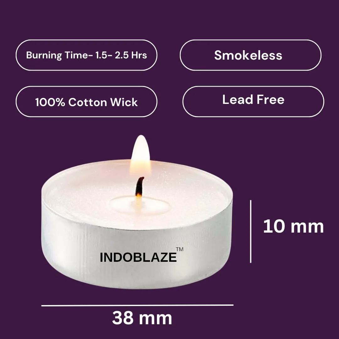 Indoblaze Tea Light Candles - Pack of 200 Unscented White Candles, Long Burning Hours- 1.5 to 2.5 hours