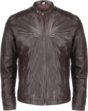 Jild Black Casual Real Leather Biker Jacket for Men - Bomber Style Men's Genuine Leather Motorcycle Jacket