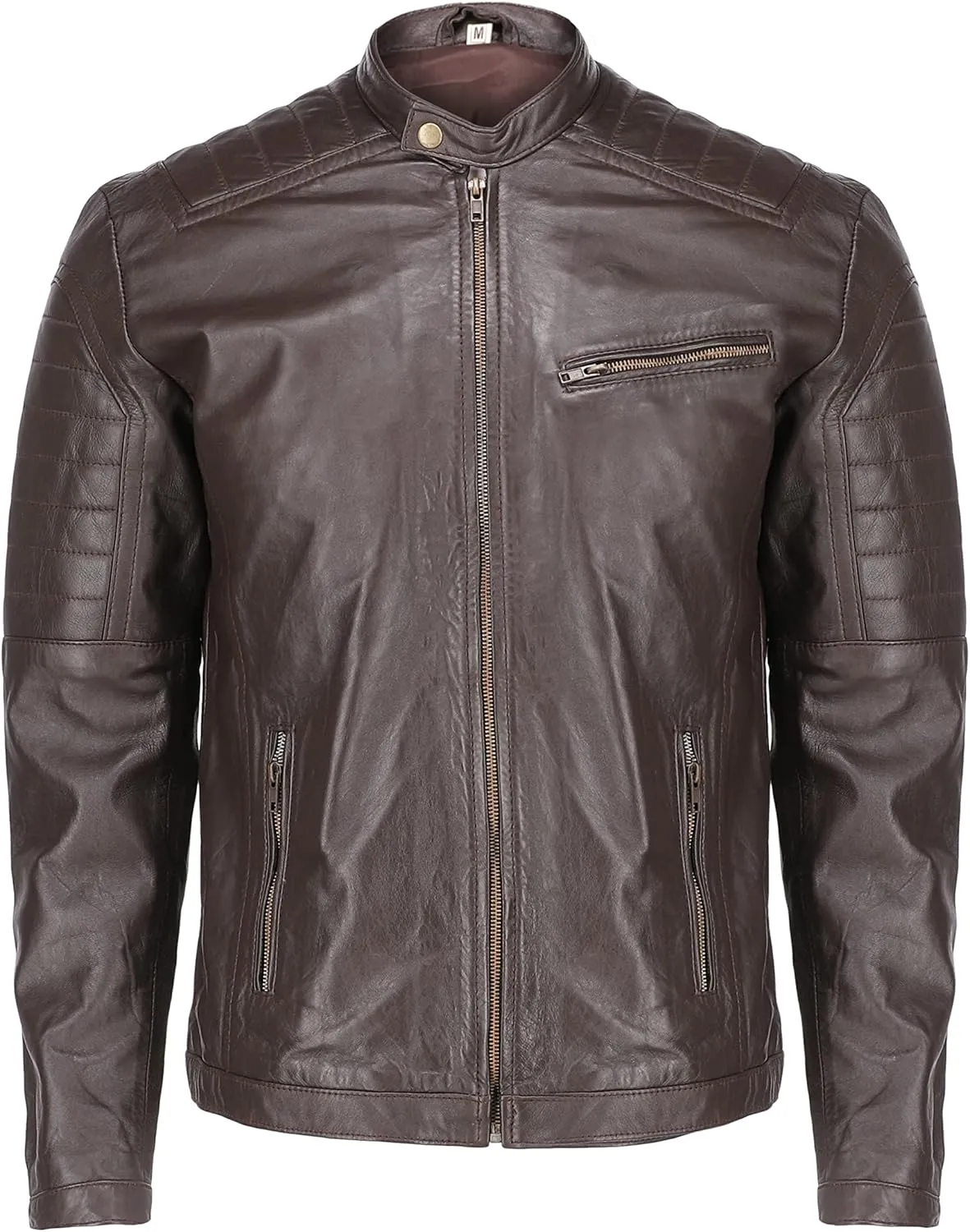 Jild Black Casual Real Leather Biker Jacket for Men - Bomber Style Men's Genuine Leather Motorcycle Jacket