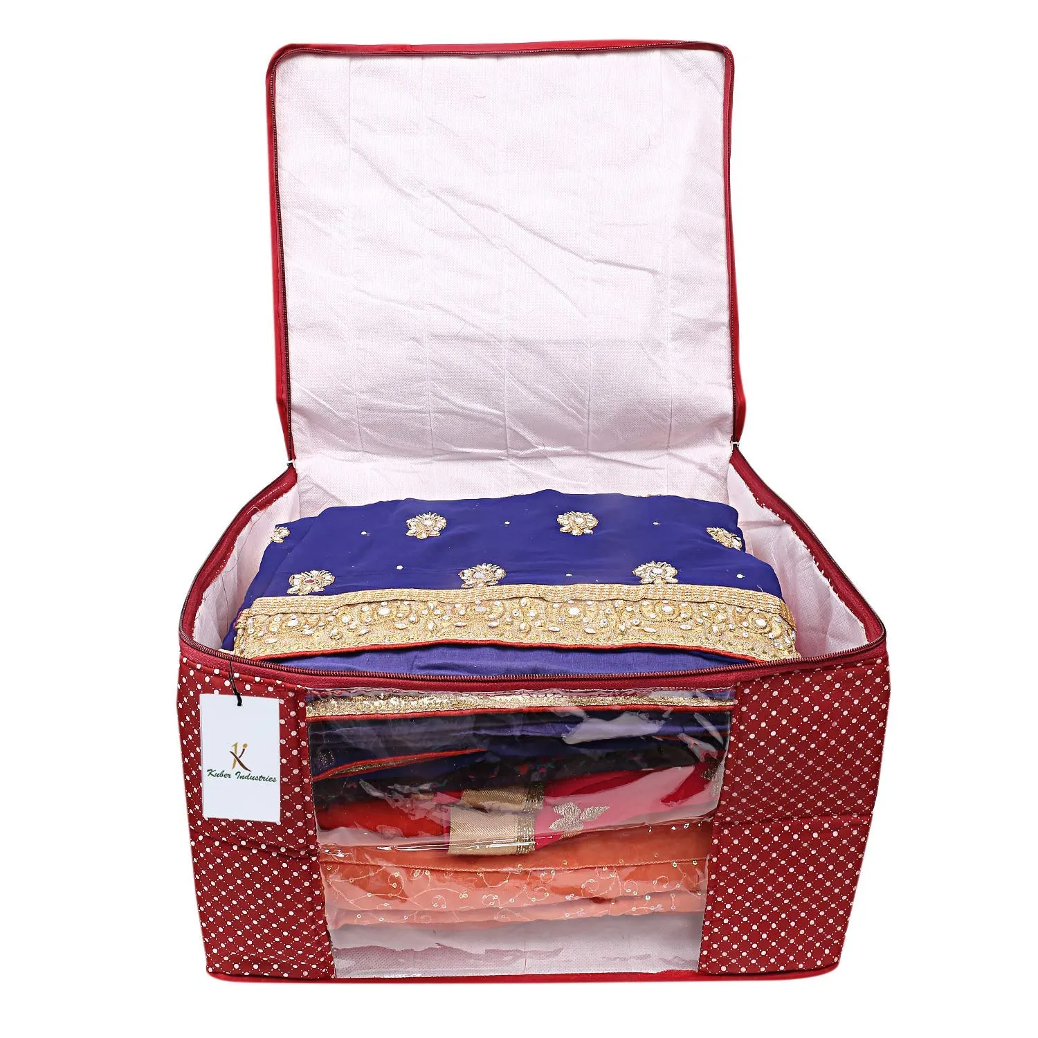 Kuber Industries Cotton 2 Pieces Three Layer Quilted Extra Large Saree Cover (Maroon & Blue)-CTKTC013492