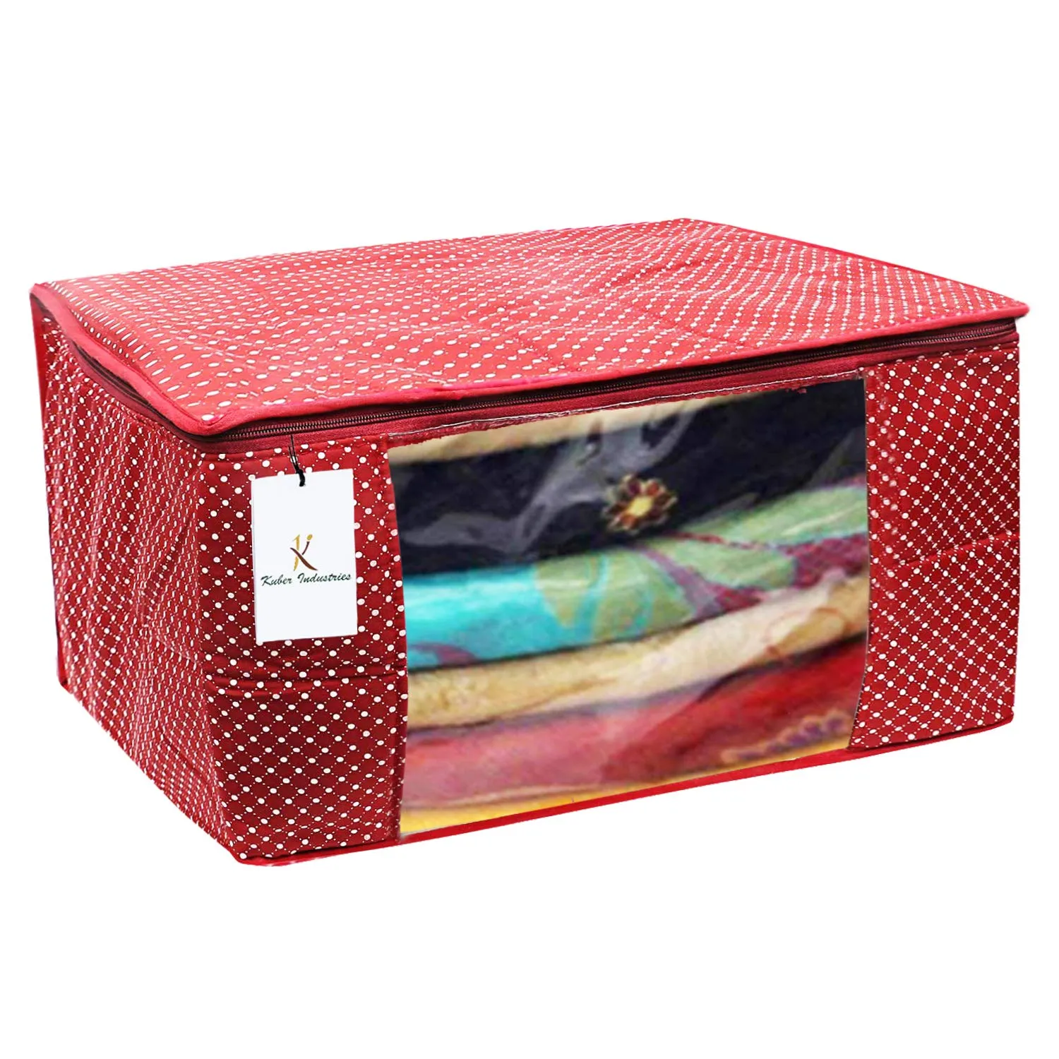 Kuber Industries Cotton 2 Pieces Three Layer Quilted Extra Large Saree Cover (Maroon & Blue)-CTKTC013492