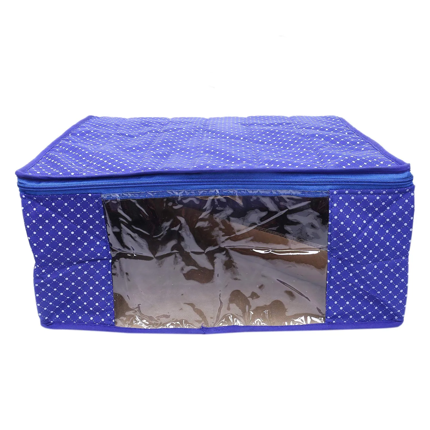 Kuber Industries Polka Dots 1 Piece Cotton 3 Layered Quilted Saree Cover, Blue-CTKTC21275