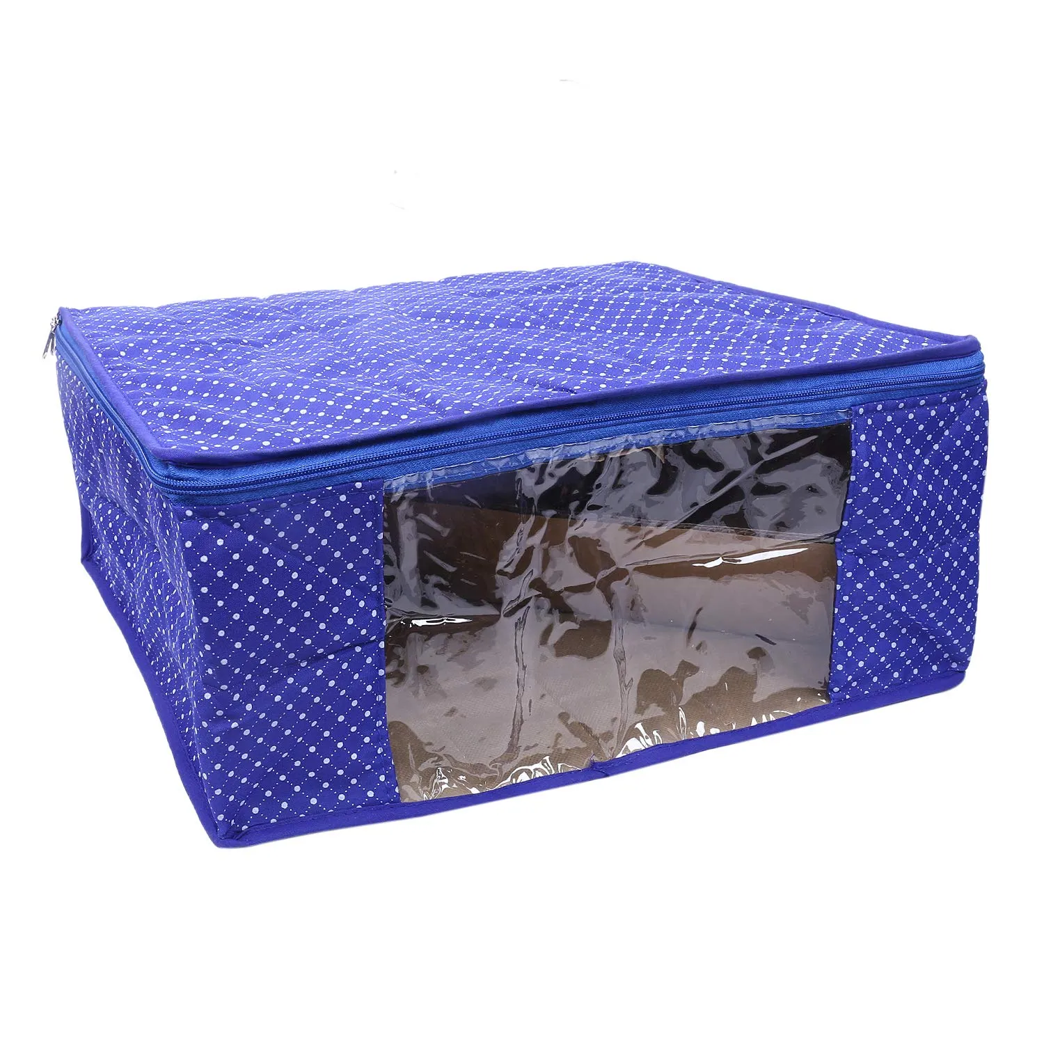 Kuber Industries Polka Dots 1 Piece Cotton 3 Layered Quilted Saree Cover, Blue-CTKTC21275