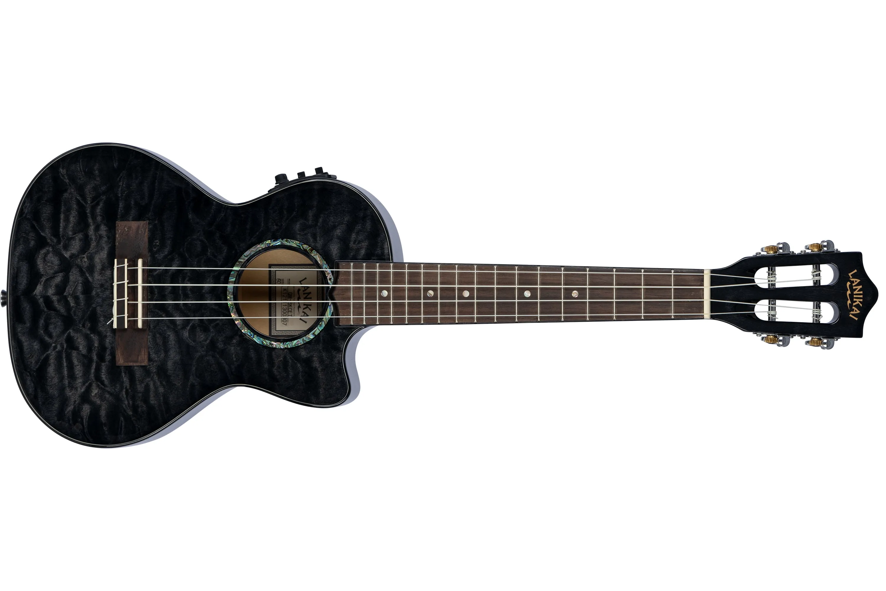 Lanikai QM-BKCET Black Quilted Maple Tenor Ukulele w/ Pickup
