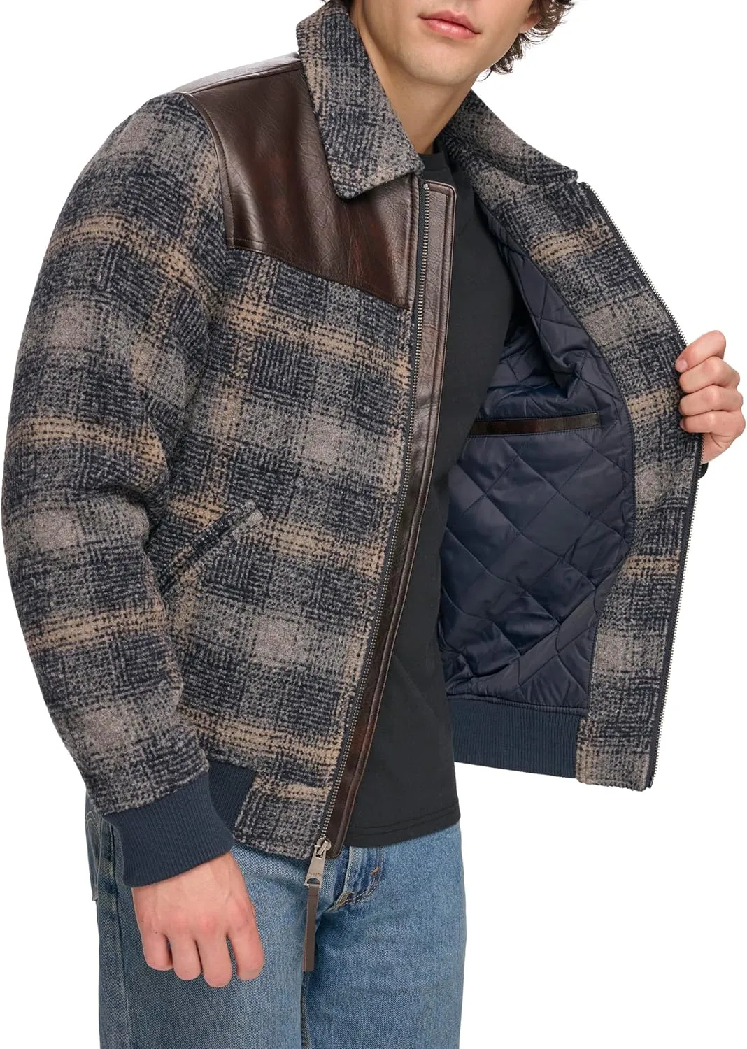 Levi's Men's Mixed Media Western Plaid Bomber Jacket