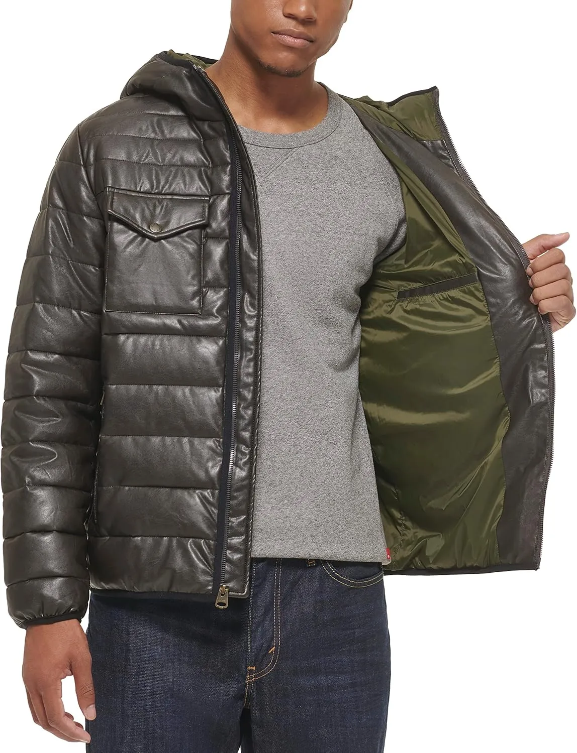 Levi's mens Water Resistant Performance Stretch Hooded Puffer Jacket
