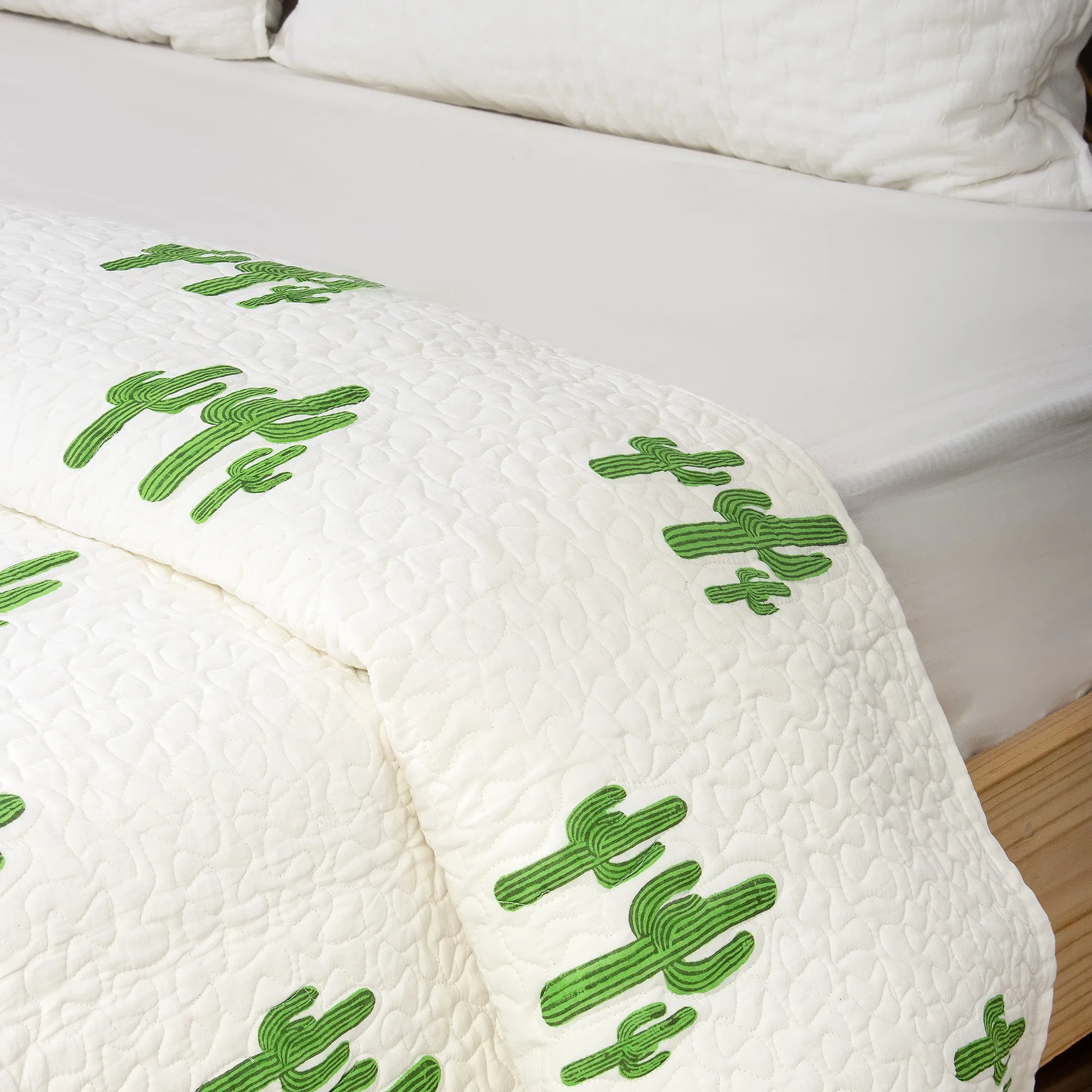 Luxury Green Cactus Cotton Jaipuri Machine Quilted Rajai