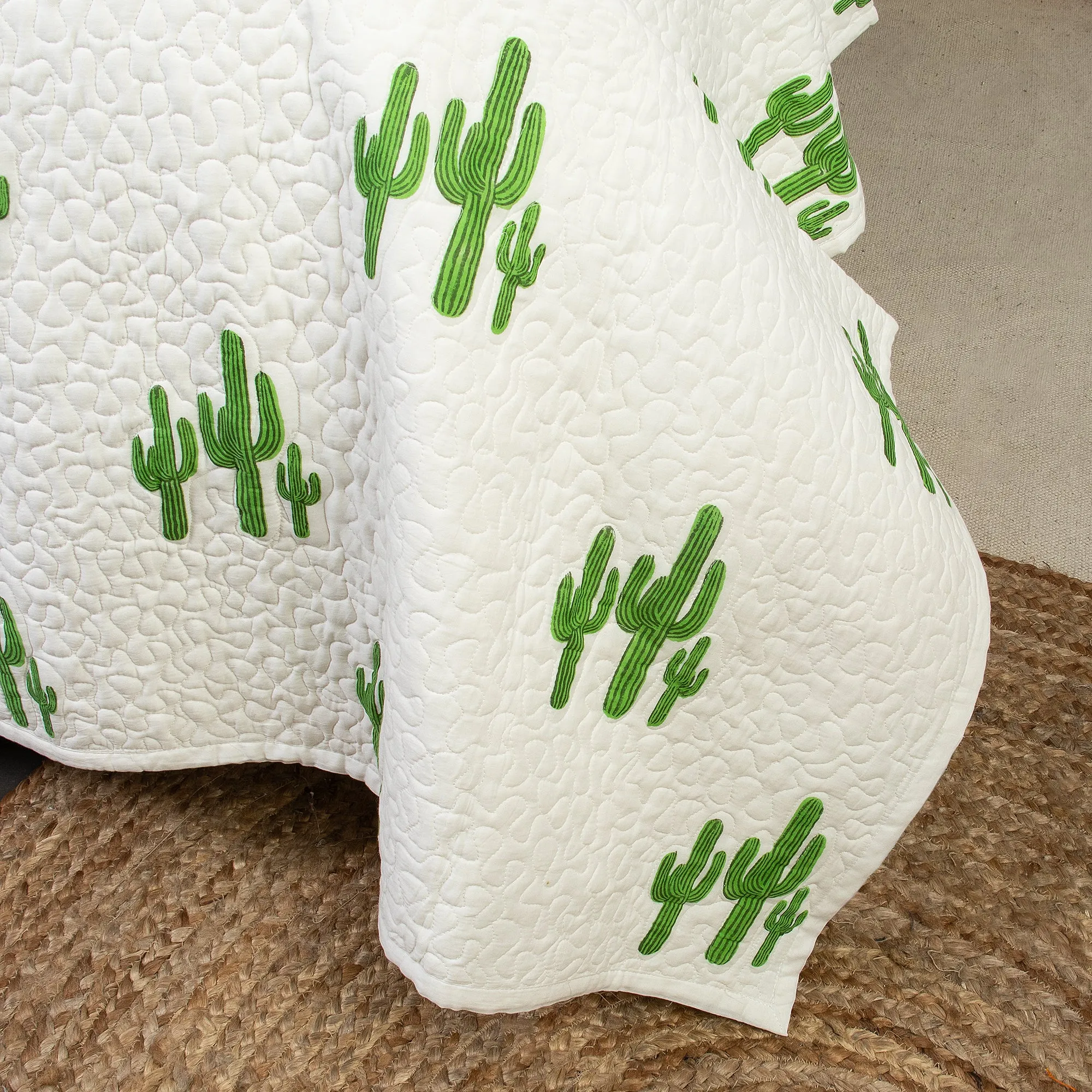 Luxury Green Cactus Cotton Jaipuri Machine Quilted Rajai