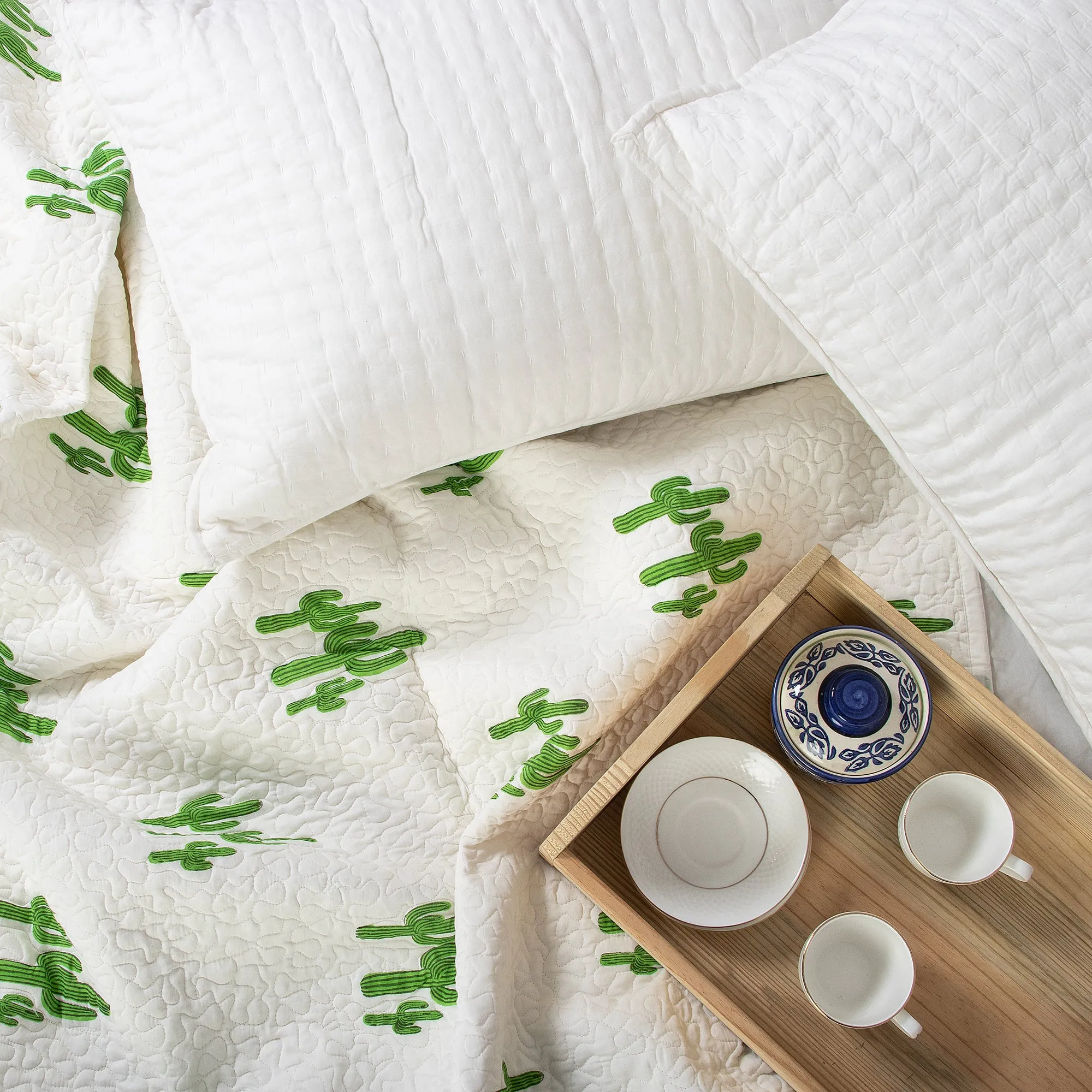 Luxury Green Cactus Cotton Jaipuri Machine Quilted Rajai