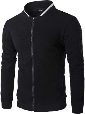 Men Bomber Jackets Diamond Quilted Spring Fall Varsity Jacket Lightweight Zip Up Long Sleeve Casual Stylish Coat with Pockets